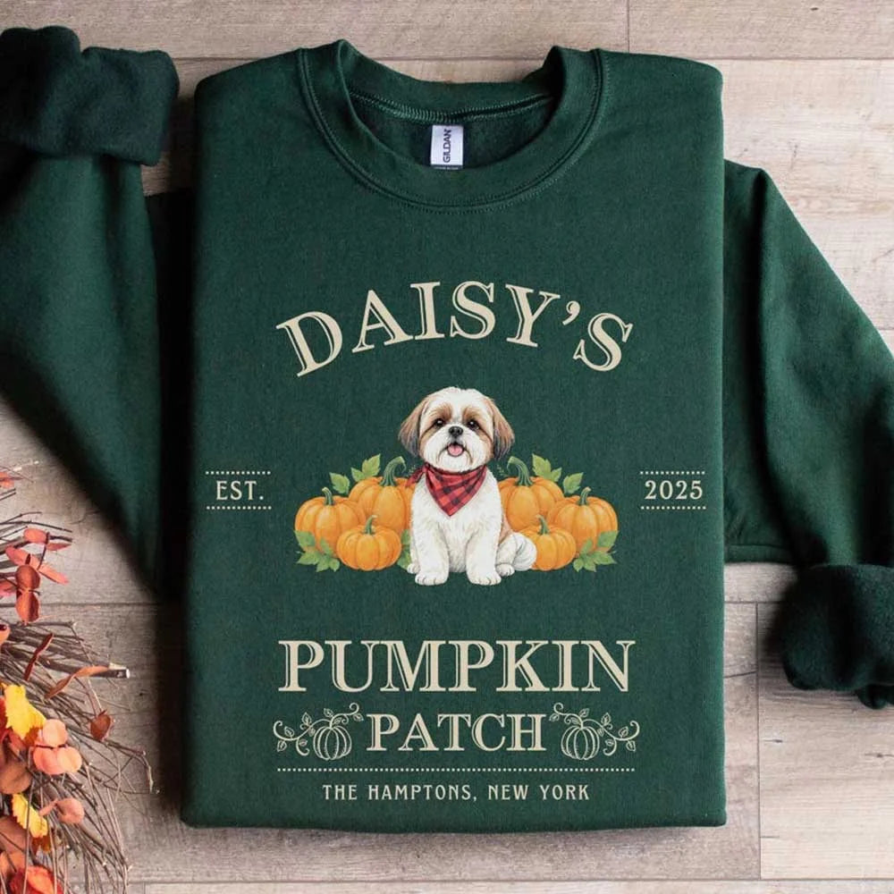 Shih Tzu Sweatshirt Halloween Dog Sweater Pumpkin Farm Shirt Shih Tzu Dogs Gift for Thanksgiving Crewneck Personalized Pet Name Gifts Fall