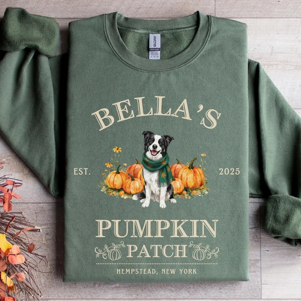Border Collie Sweatshirt, Pumpkin Farm Shirt, Border Collies Sweater, Halloween Dog Gift, Personalized Pet Name Crewneck, Fall Aesthetic