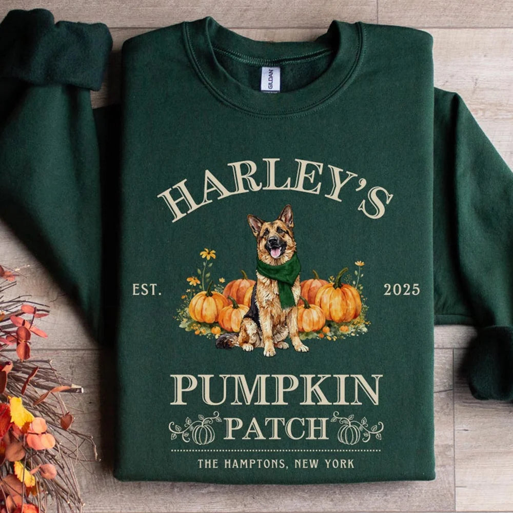 German Shepherd Halloween Sweatshirt German Shepherd Shirt Pumpkin Farm Sweater Personalized Dog Mom Crewneck Shepherd Dog Gift Thanksgiving