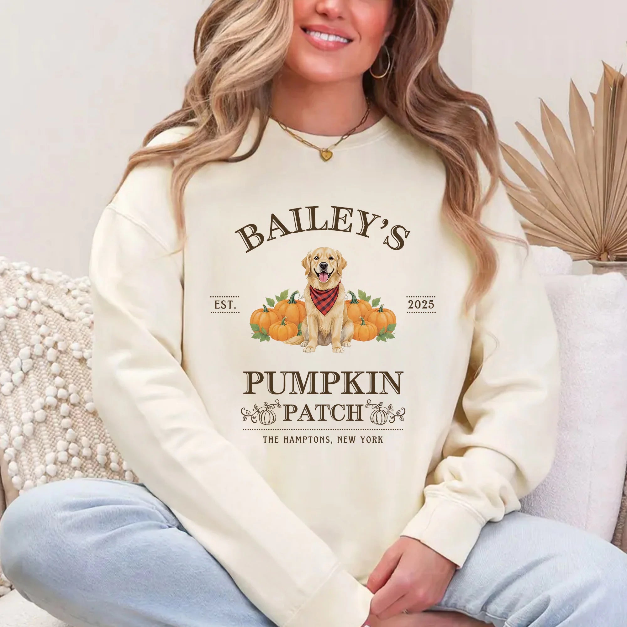 Halloween Golden Retriever Sweatshirt Pumpkin Farm Shirt Golden Retrievers Sweater Personalized Dogs Gift Custom Dog Crewneck Fall Outfit