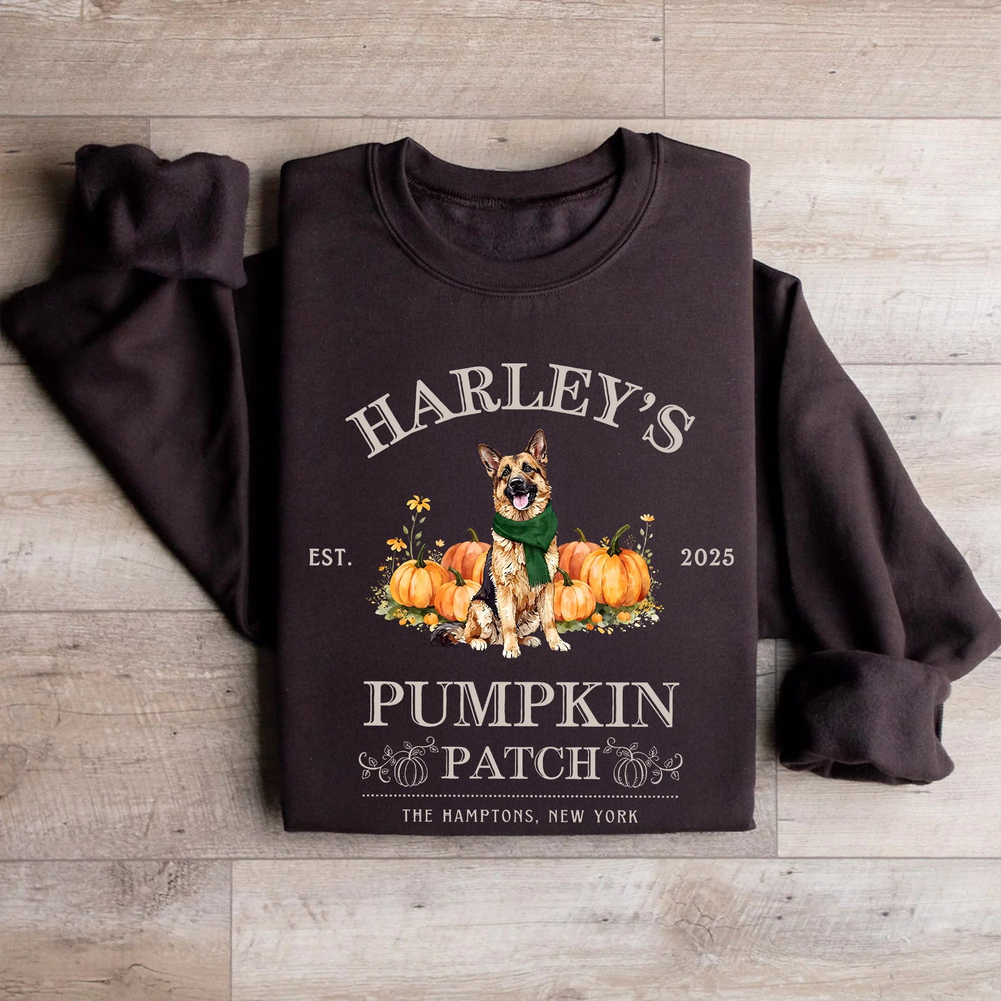German Shepherd Halloween Sweatshirt, Pumpkin Farm Sweater, German Shepherd Shirt, Personalized Dog Mom Crewneck, Shepherd Dog Gift Thanksgiving