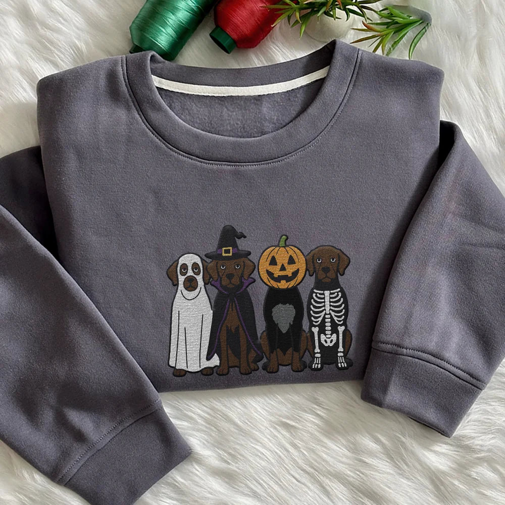 Embroidered German Shorthaired Pointer Ghost Dogs Sweatshirt, Halloween Dog Crewneck, Halloween Sweater, Halloween Dog Lover, Spooky Dog