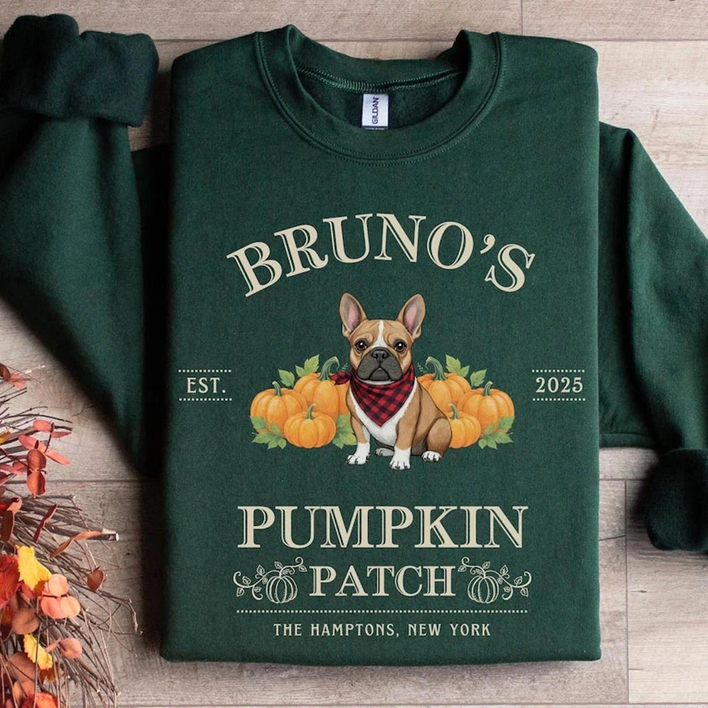 French Bulldog Sweatshirt Halloween French Bulldog Shirt Personalized Dog Sweater Pumpkin Farm Crewneck Frenchie Mom Gift Frenchies Dogs