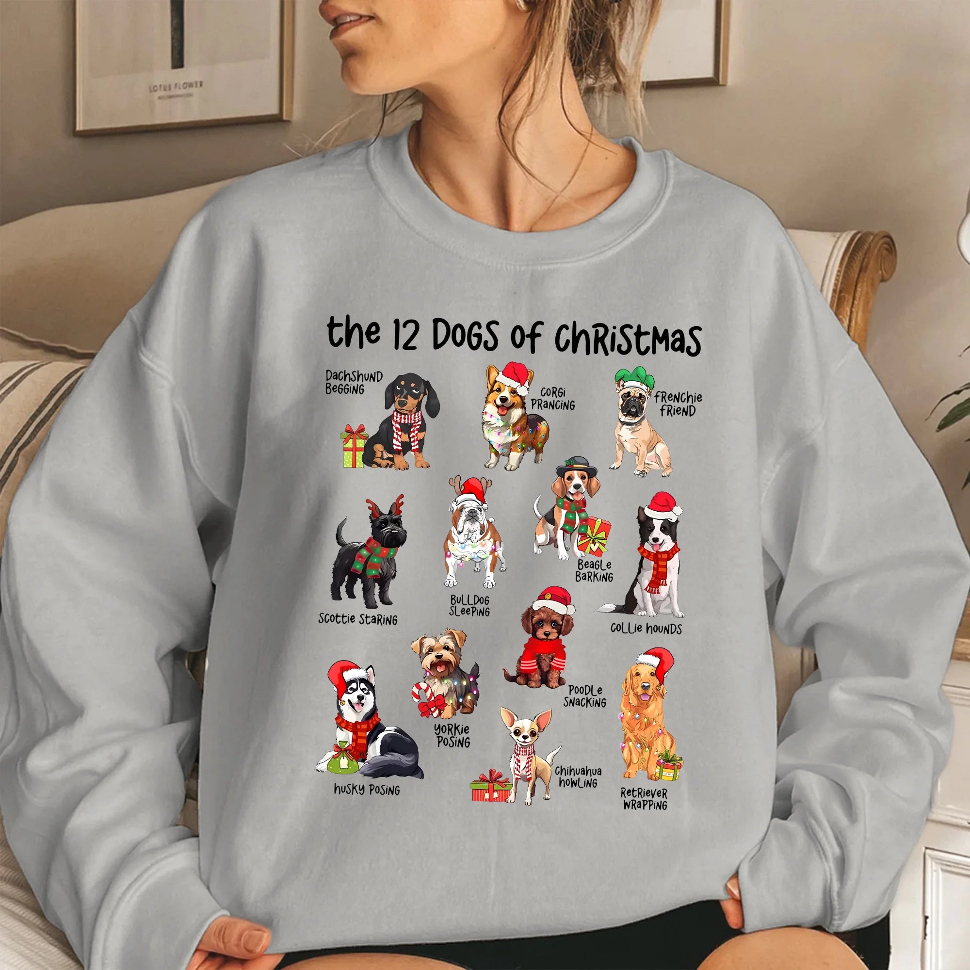 12 Dogs Of Christmas Sweatshirt, Dog Mom Christmas Sweater, Cute Dog Christmas Shirt, Dog Lover Xmas Gift, Dog Dad Christmas Sweater