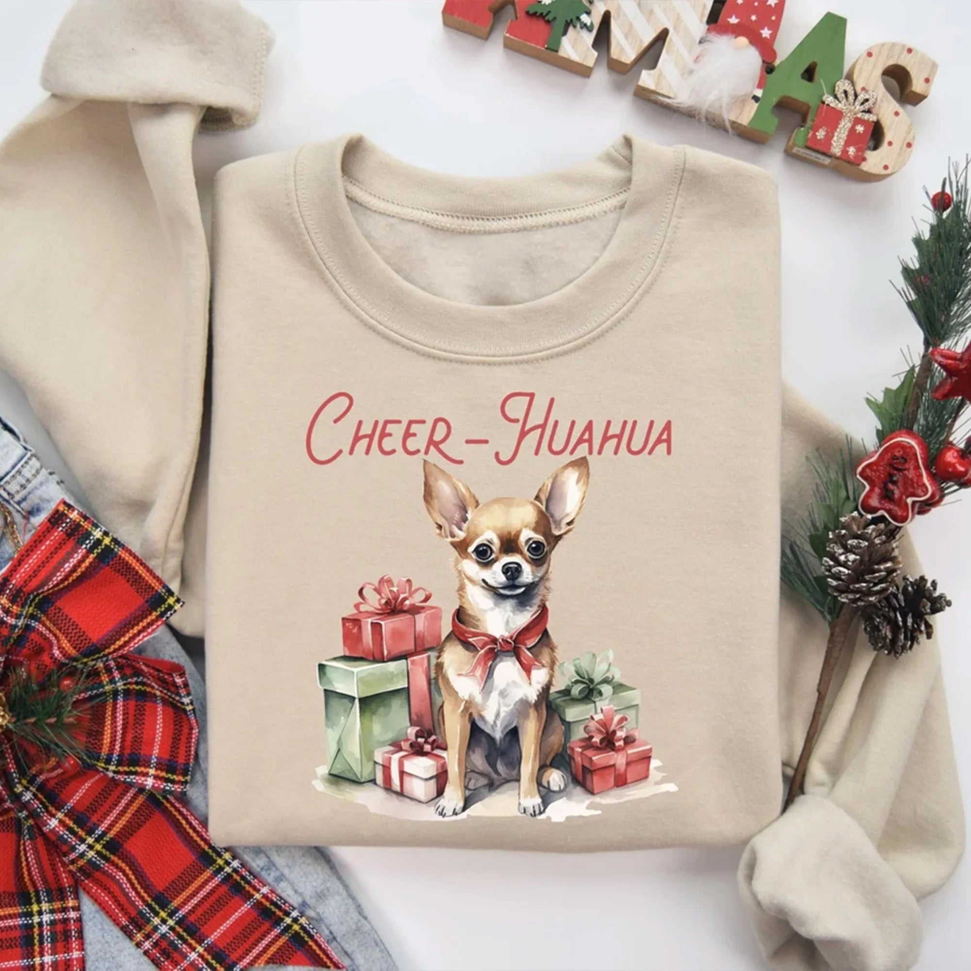 Cheer Huahua Christmas Sweatshirt, Chihuahua Sweatshirt, Unique Christmas Gift, Dog Shirt, chihuahua owner, Holiday Sweatshirt,Mom Dog Shirt