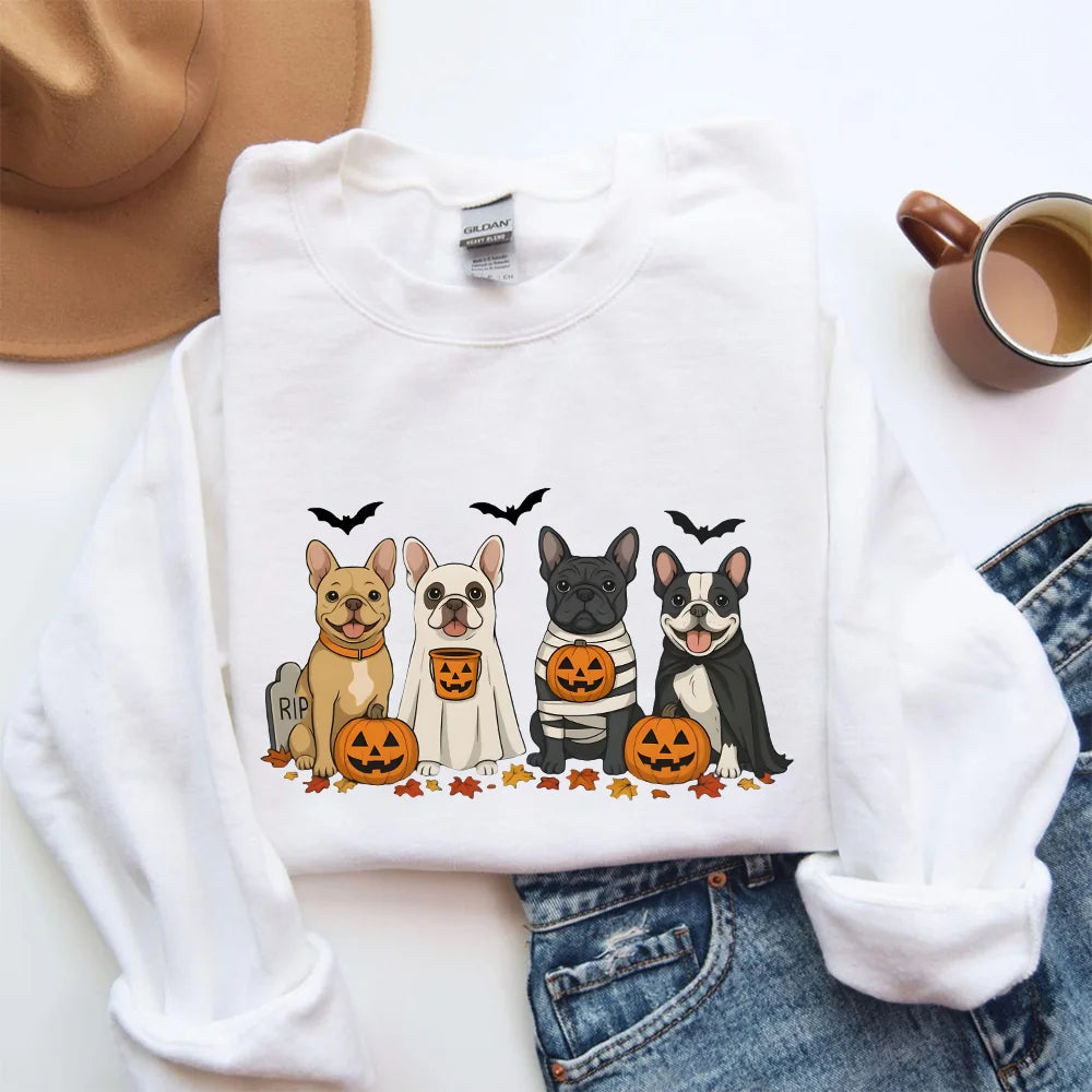 French Bulldog Halloween Sweatshirt, Cute Frenchie Dog Shirt, Trick or Treat Tee, Fall Dog Lover Tees, Frenchie Mom Pumpkin Ghost Gift