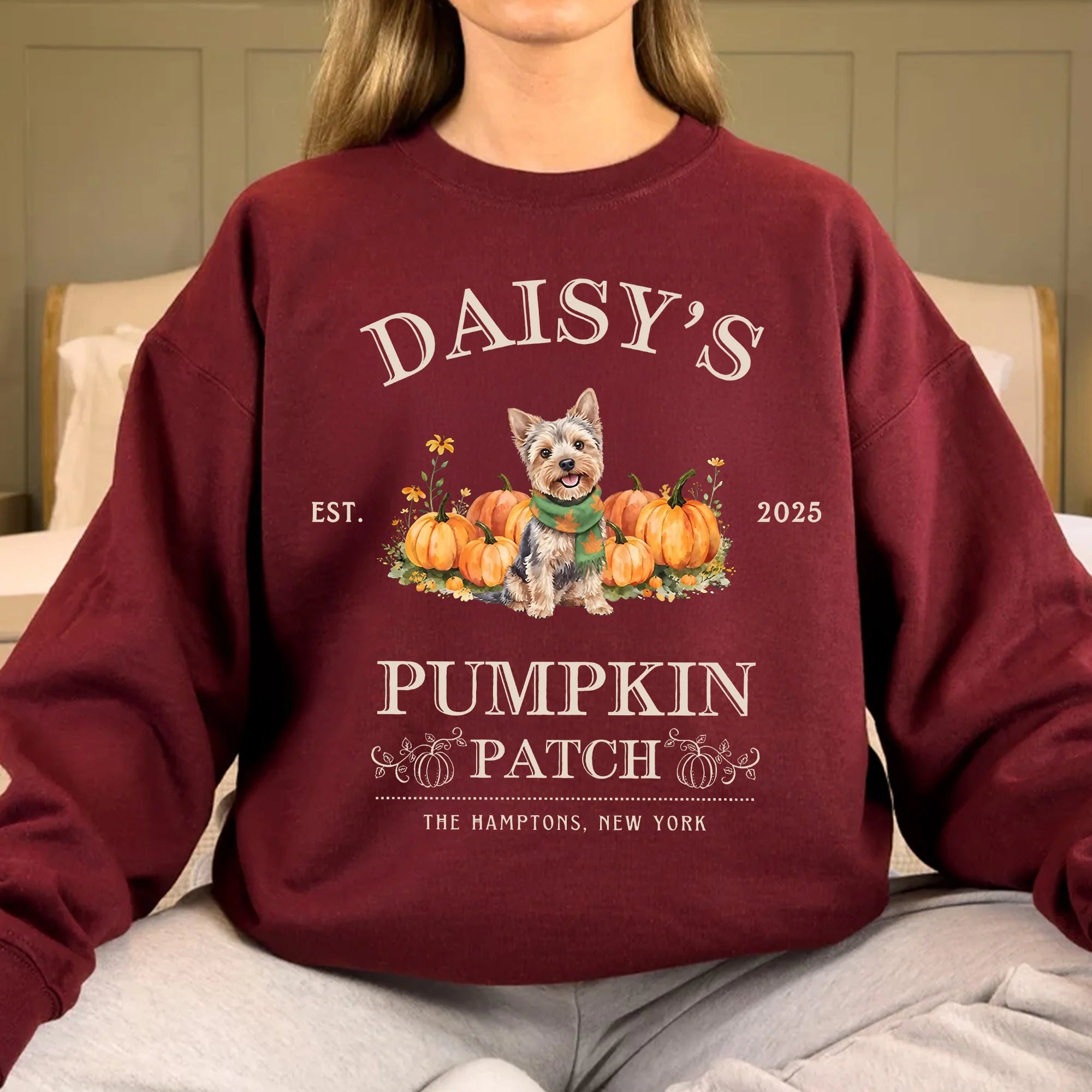 Halloween Yorkshire Sweatshirt, Yorkshire Terrier Sweater ,Pumpkin Farm Shirt, Personalized Dogs Gift Thanksgiving Crewneck Terrier Dog Gifts