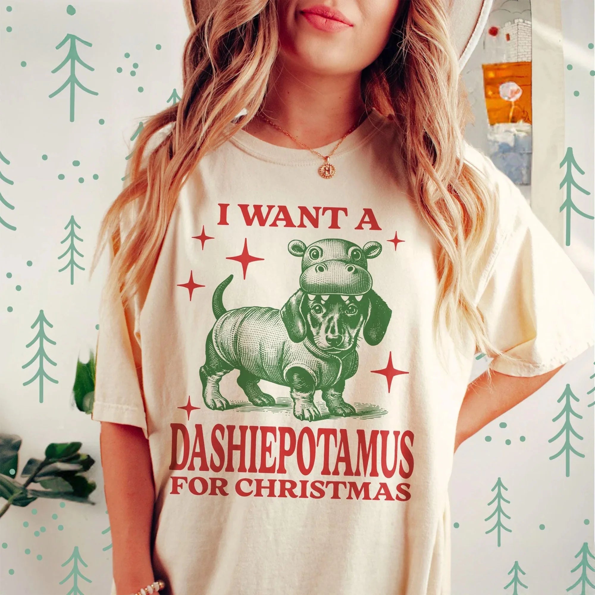 Dachshund Christmas T-Shirt Comfort Colors, Dashiepotamus Graphic Tshirt Doxie Mom Gift Holiday Dashie Tee Sausage Dog Dad Gift Xmas Wiener
