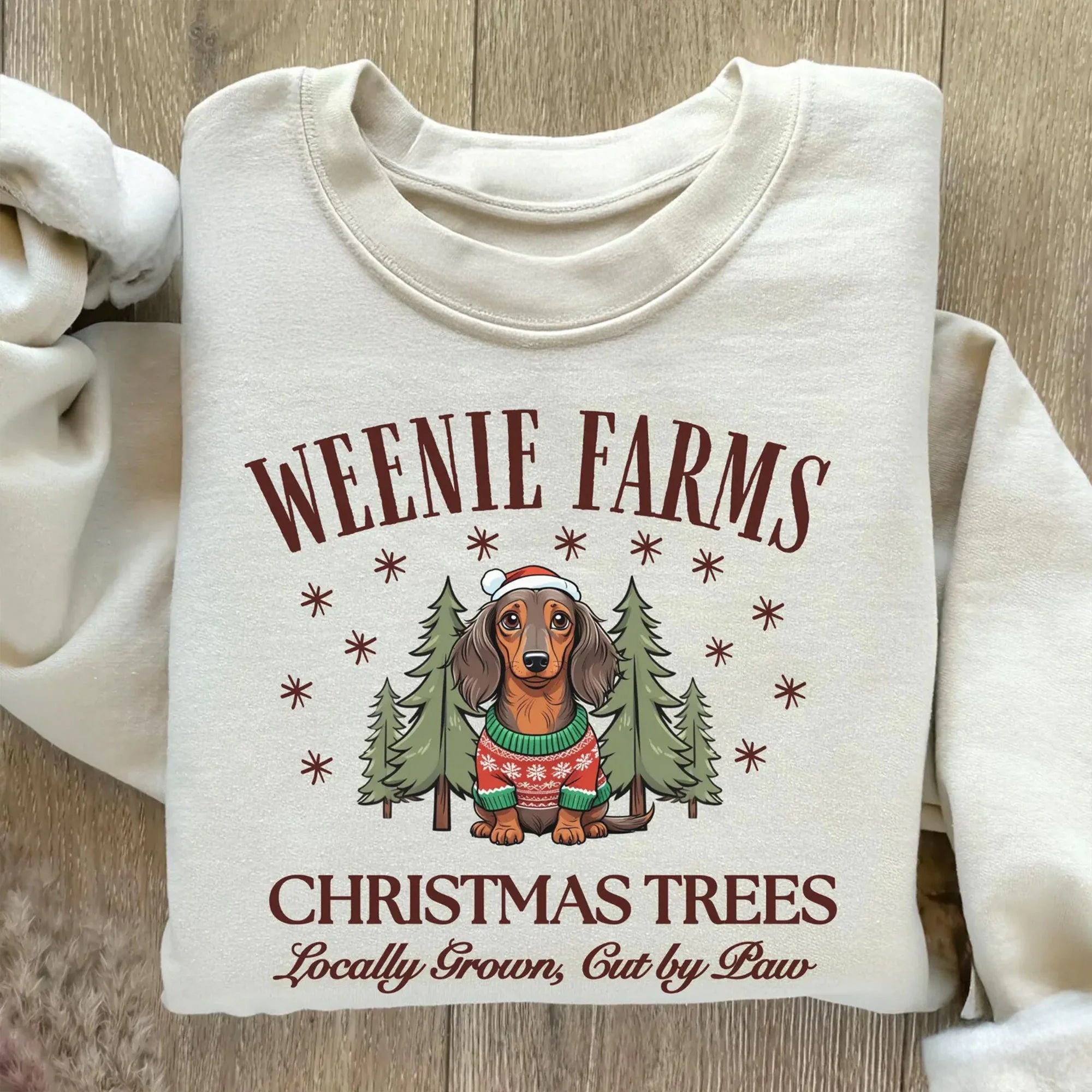Dachshund Christmas Sweatshirt, Custom Weiner Dog Christmas Shirt, Christmas Gift for Dachshund Mom, Christmas Tree Farm Doxie Crewneck