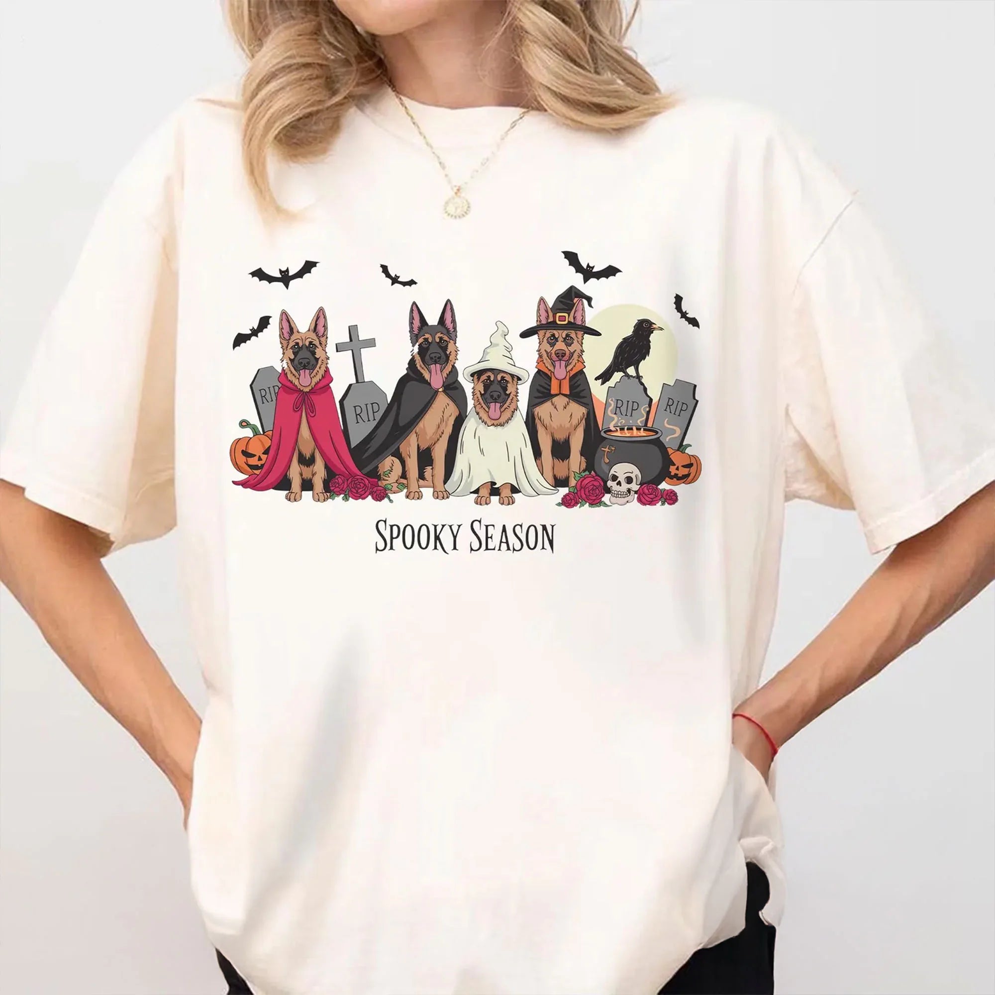 German Shepherd Halloween Comfort Colors® Shirt, Vintage Halloween Shirt, German Shepherd Mom, German Shepherd Sweatshirt, Spooky Season Tee
