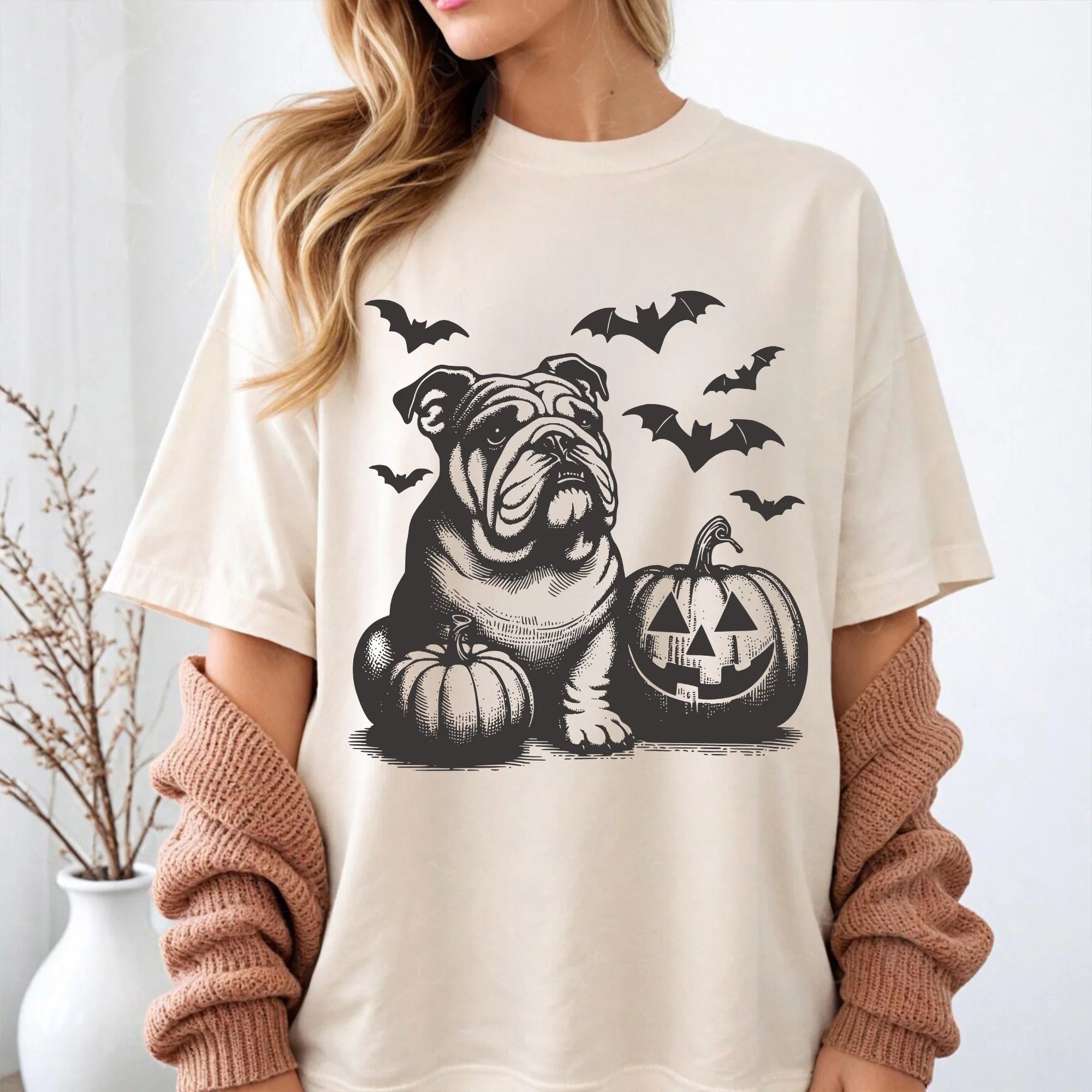 Halloween English Bulldog T-Shirt, Comfort Colors Dog Owner Shirt, Bulldog Lover Gifts, Autumn Pumpkin Tee, Spooky Season Halloween Shirt