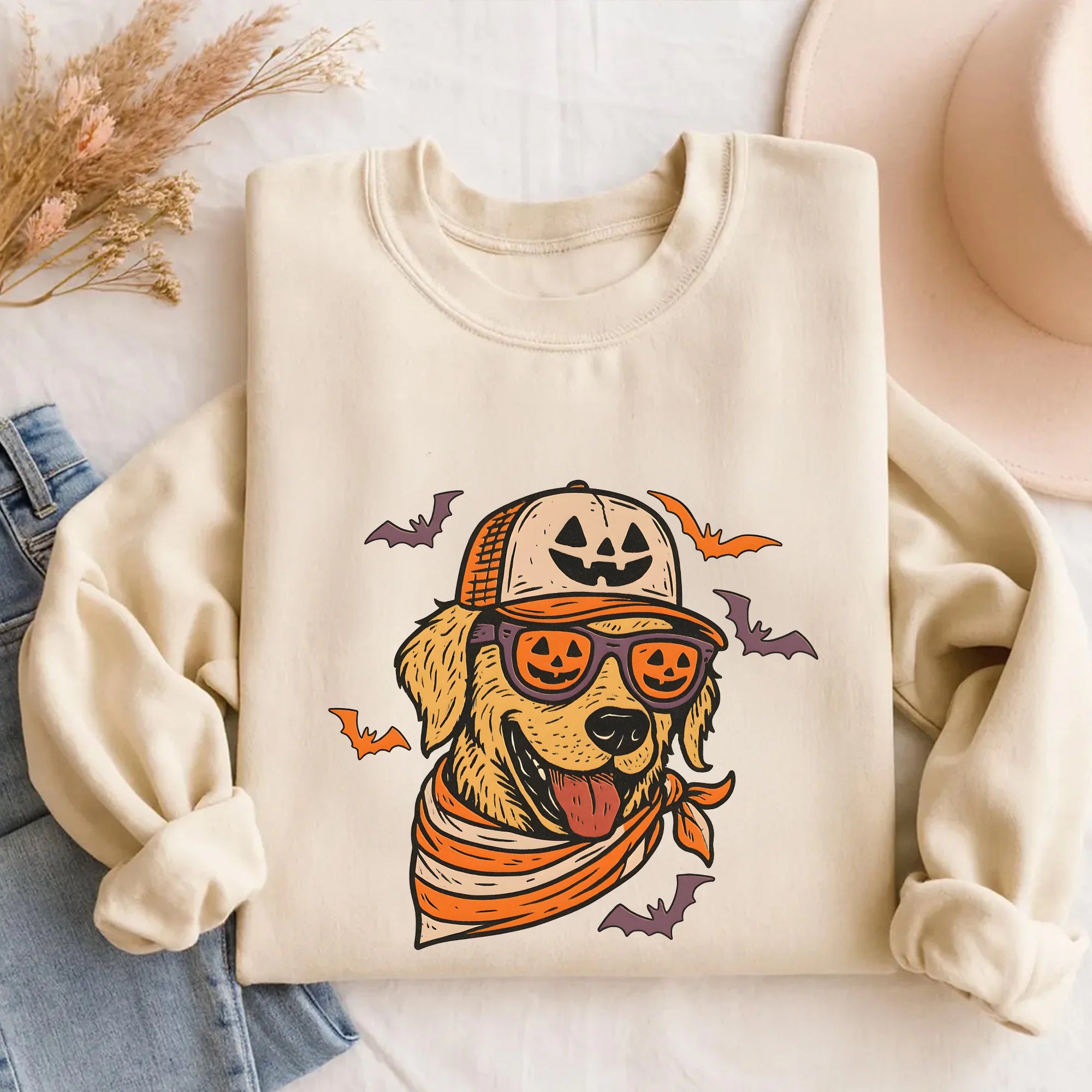 Golden Retriever Ghost Dog Halloween Sweatshirt: Dog Lover Gift