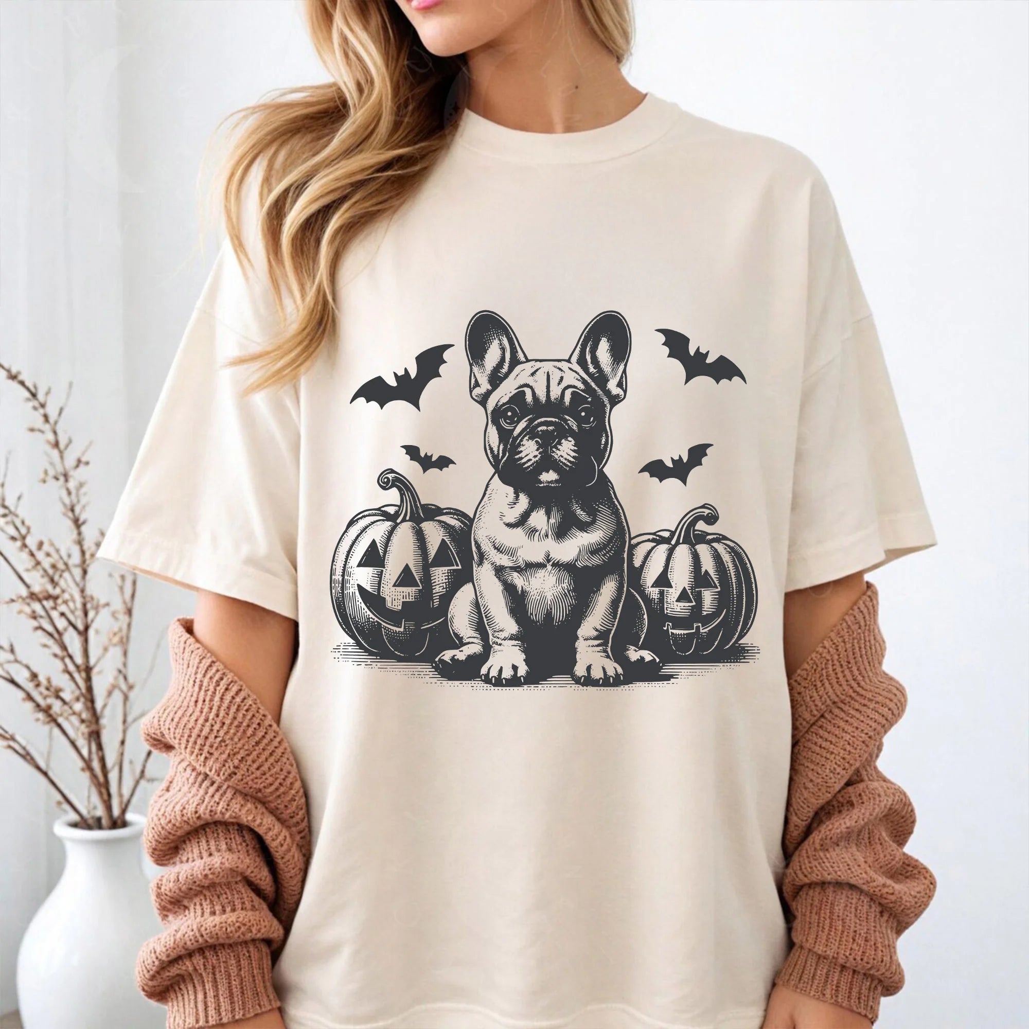 Comfort Colors French Bulldog Halloween Shirt, Spooky Season Frenchie Dog Gift, Halloween Dog Owner T-Shirt, Cute Pumpkin Fall Dog Shirt