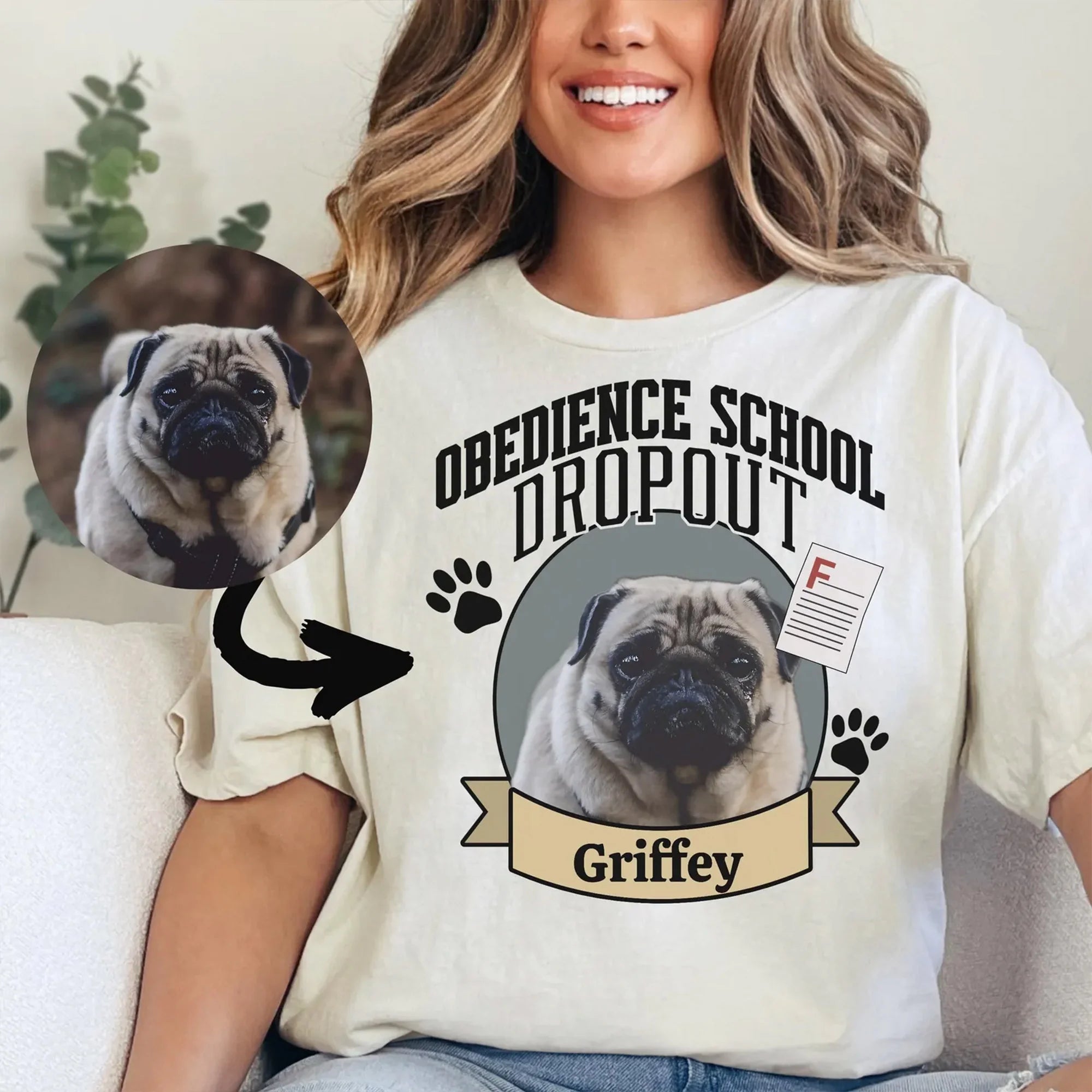 Personalized Dog Shirt, Custom Pug T-Shirt with Photo & Name, Pug Lover Gift, Personalized Pug Tee, Any Breed Dog Mom Tee