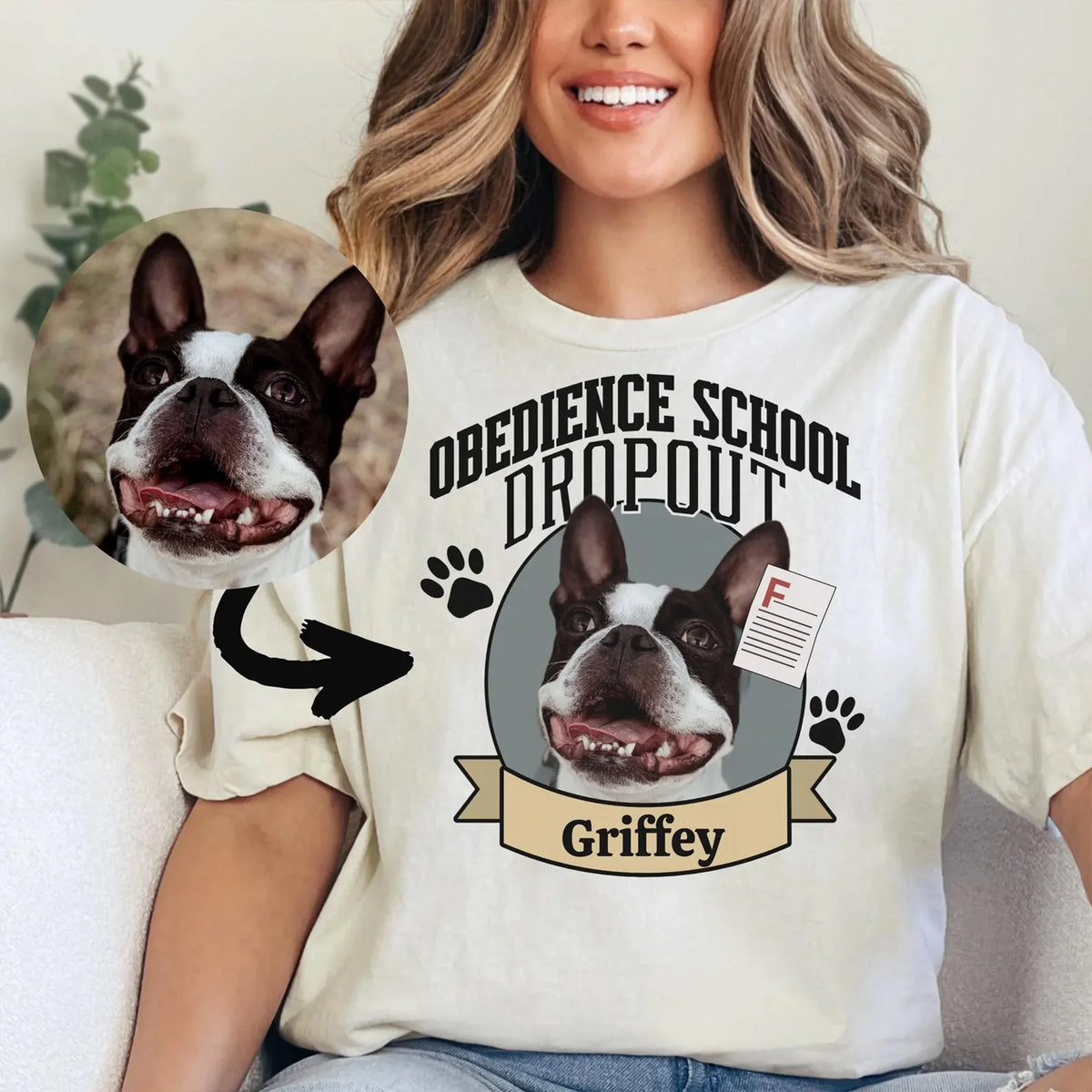 Personalized Boston Terrier Shirt, Custom Dog T-Shirt with Photo &amp; Name, Dog Mom Gift, Boston Terrier Tee