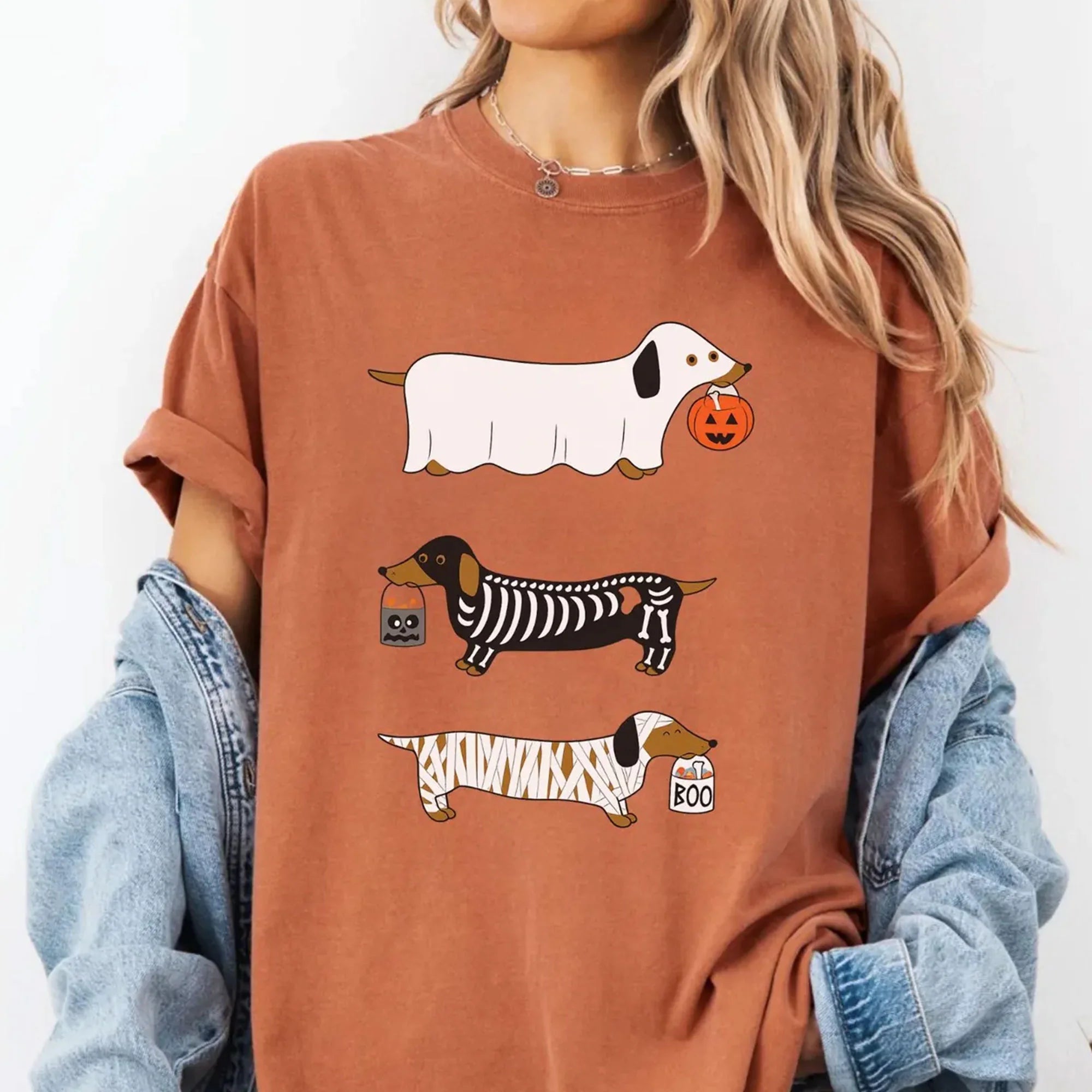 Comfort Colors® Dachshund Halloween Shirt, Halloween Hot Dog Tee, Wiener Dog Tee, Funny Sausage Dog T-Shirt, Striped Shirt Dog Lover Gift