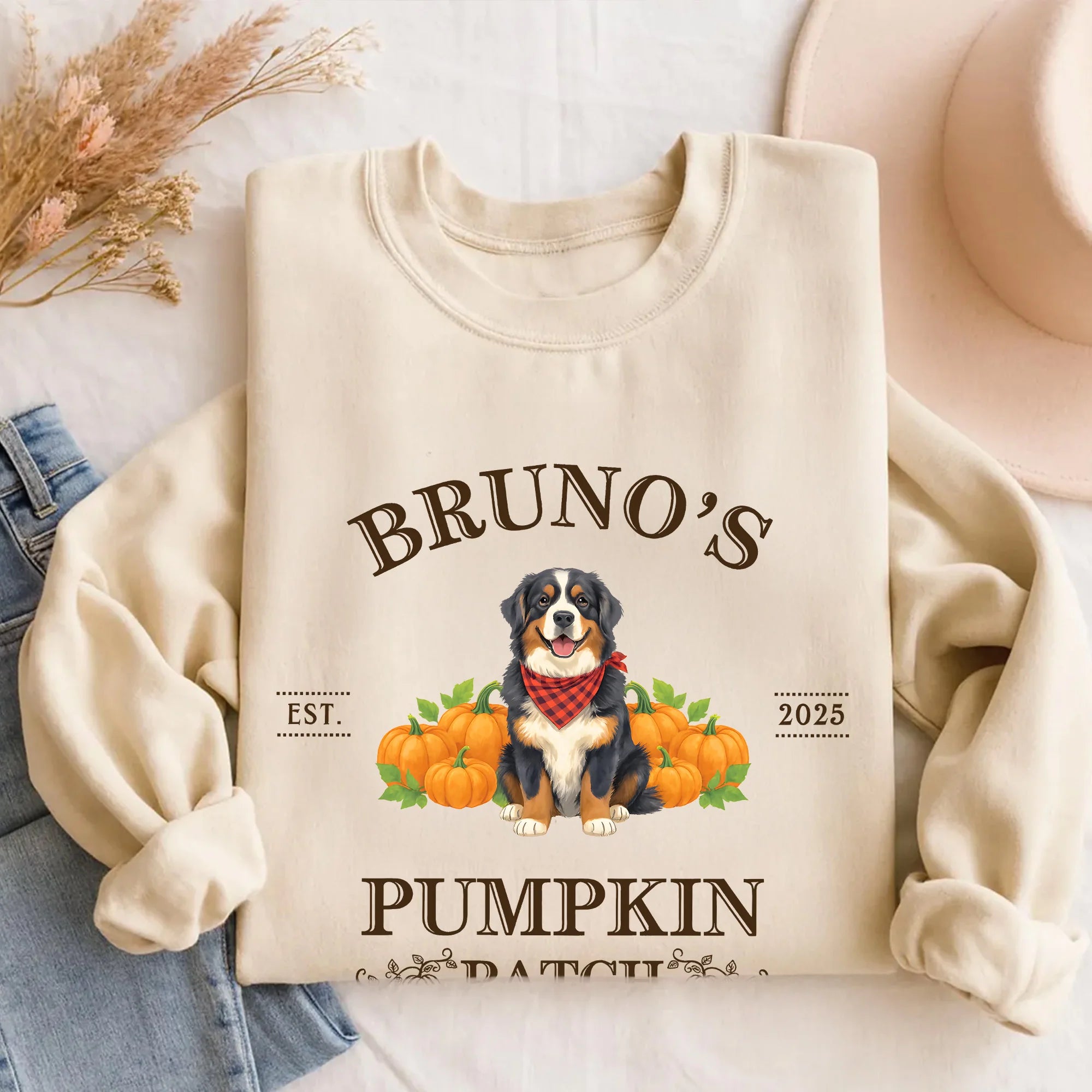 Bernese Mountain Dog Sweatshirt Pumpkin Farm Shirt Personalized Dogs