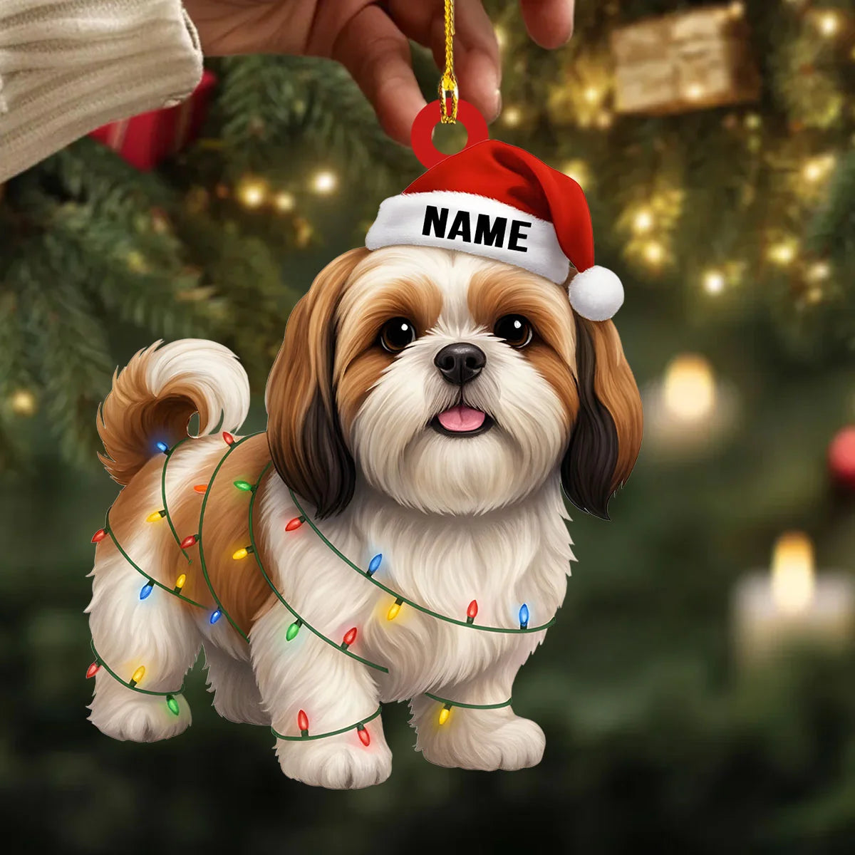 Custom Shih Tzu Dog Christmas Ornament, Flat 2D Ornament