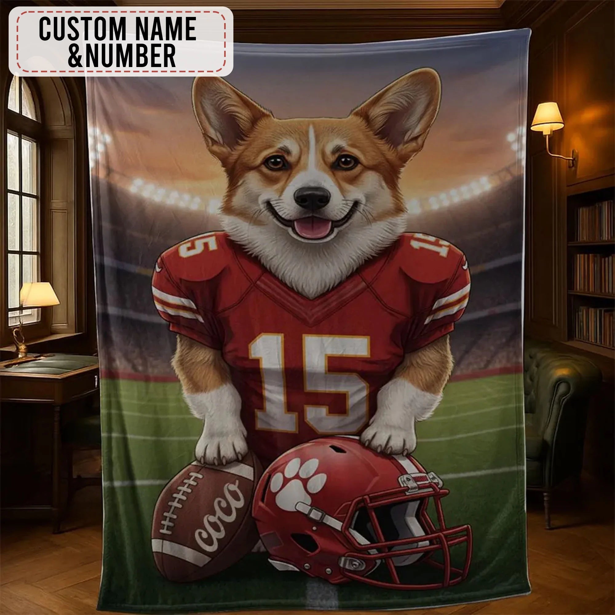 Personalized Pet Sports Blanket | Personalized Dog Football Fleece Throw