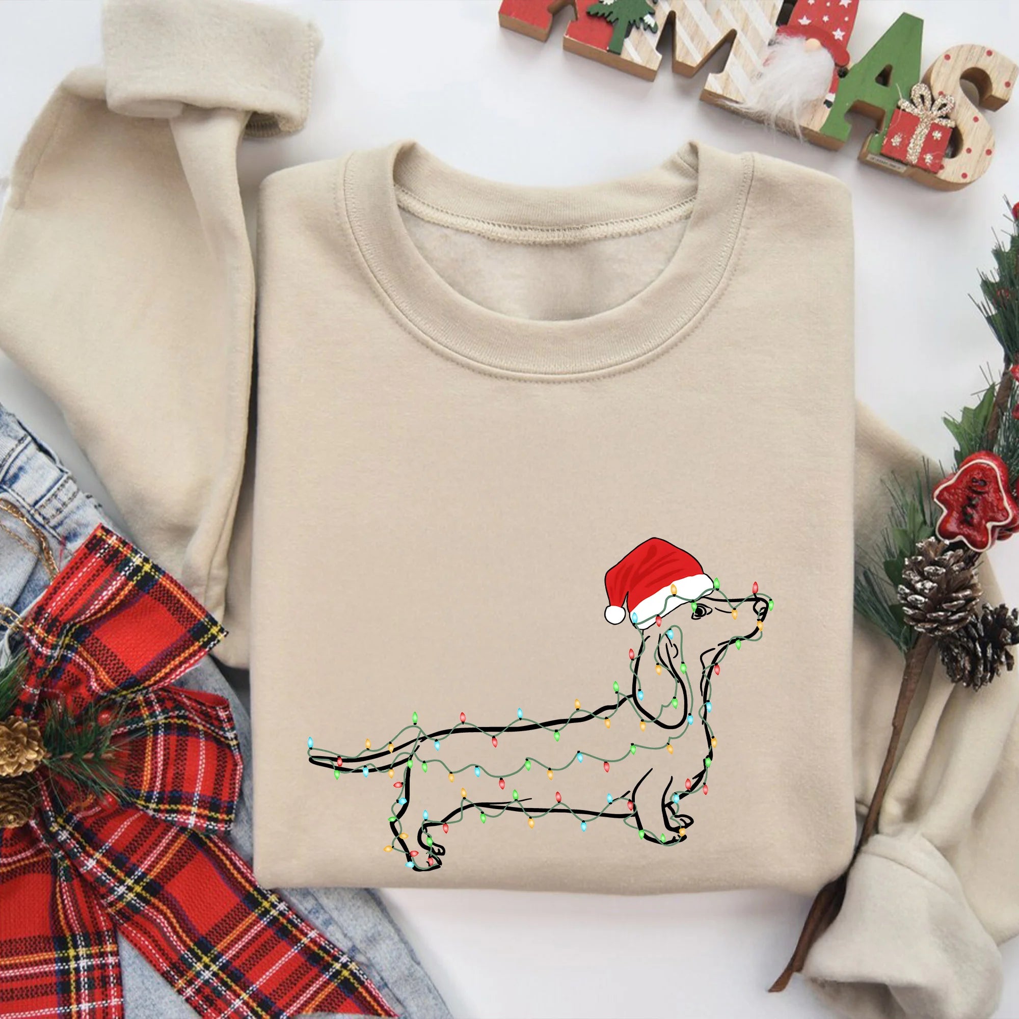 Christmas Dachshund Sweatshirt: Wiener Dog Holiday Crewneck