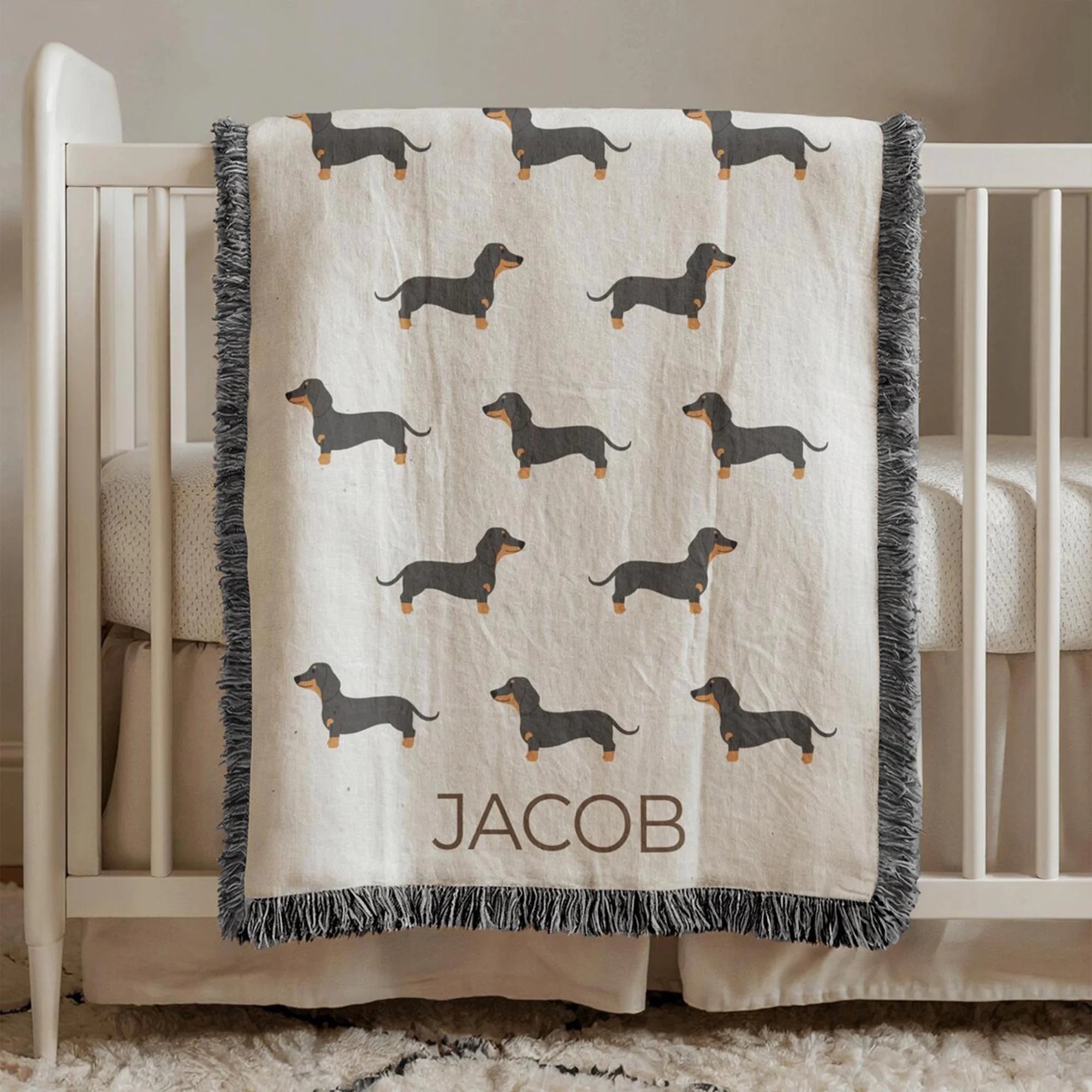 Dachshund Baby Blanket, Custom Dog Name Throw