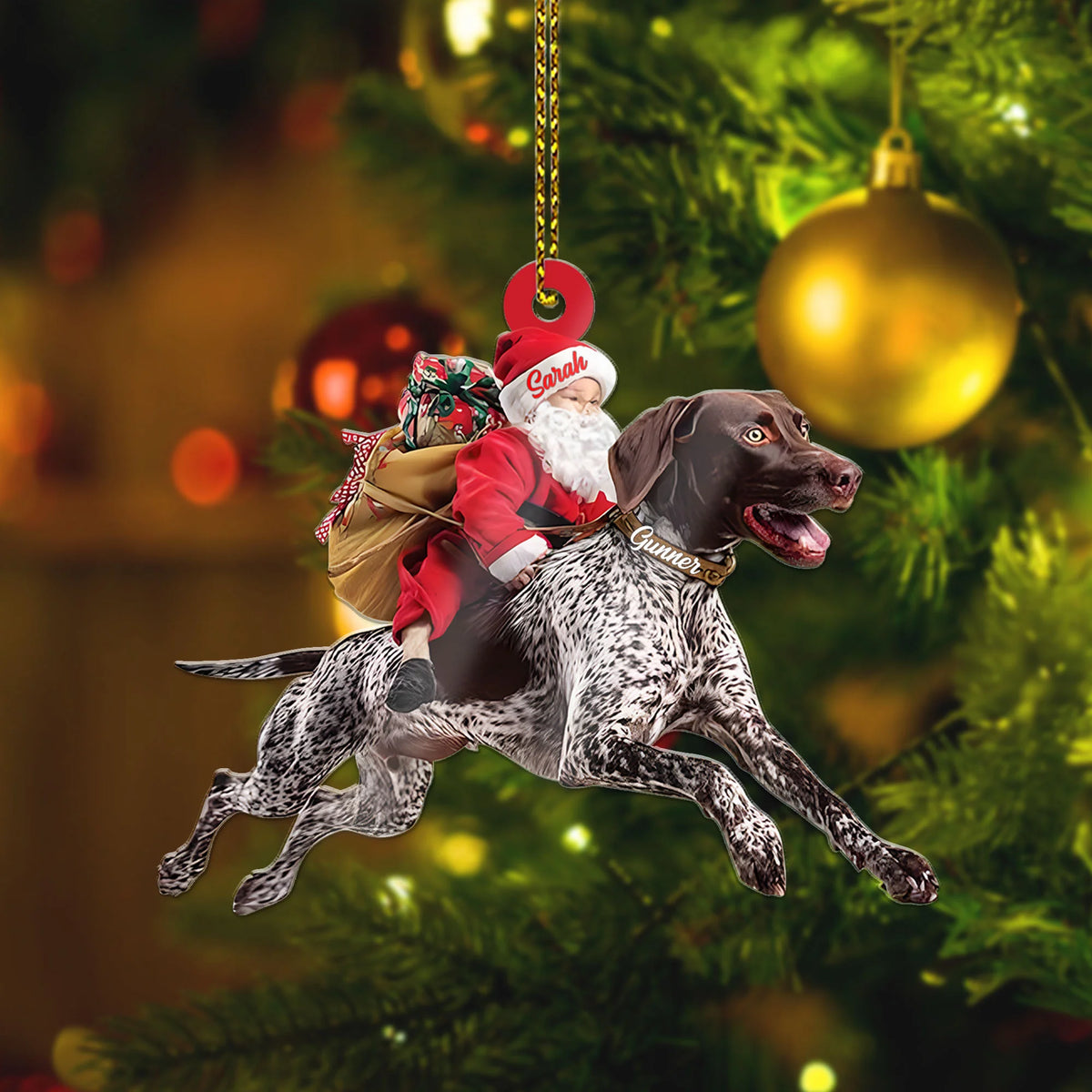 Santa Riding German Shorthaired Pointer Dog Ornament