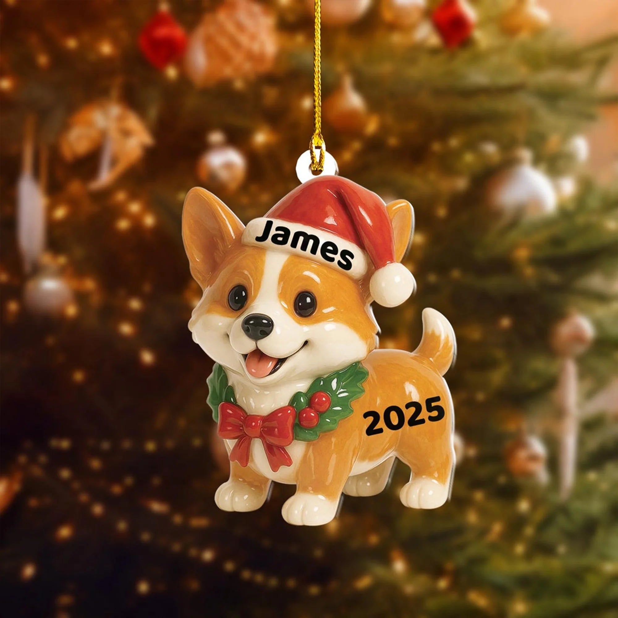 Corgi Christmas Ornament 2025, Custom Name Acrylic Ornament
