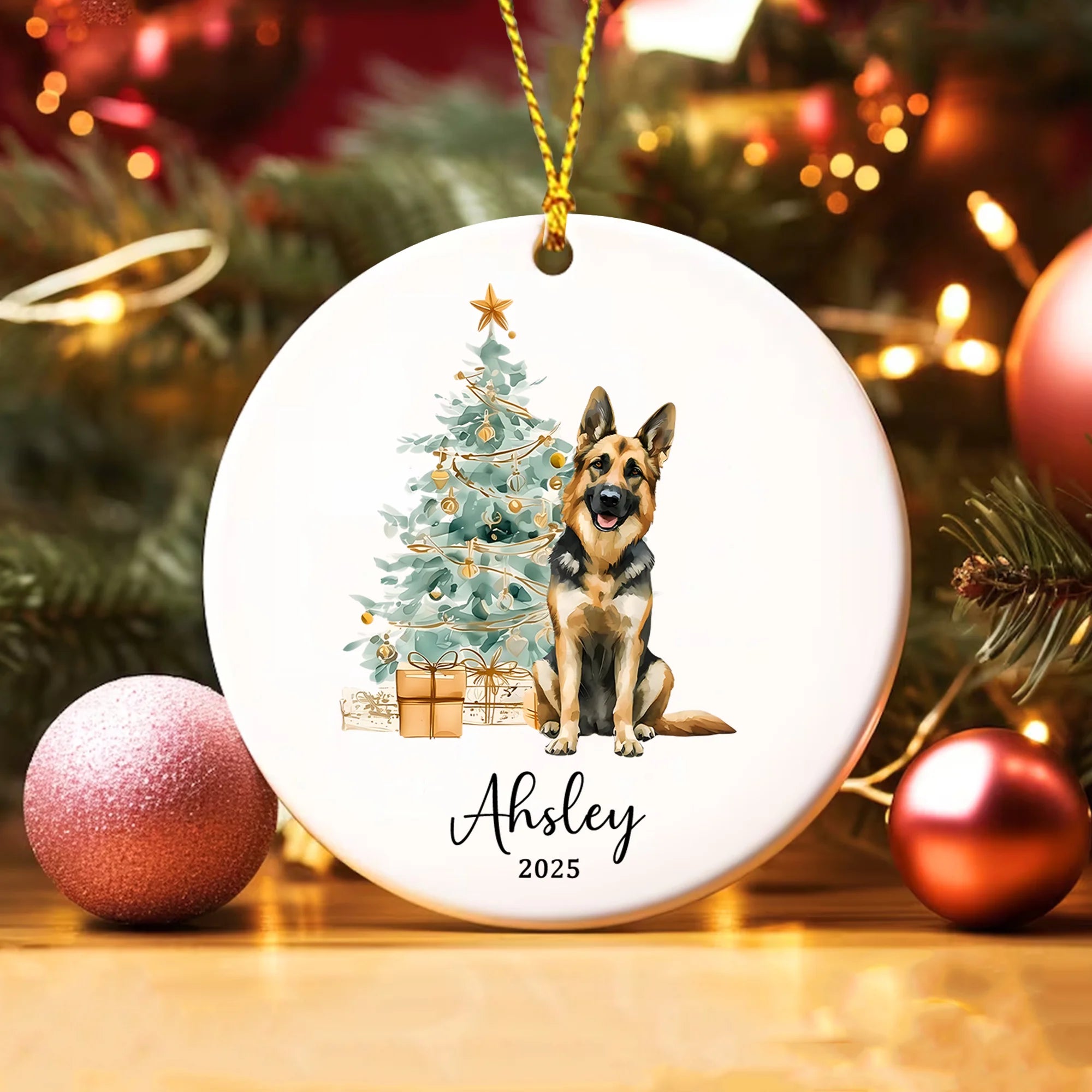 Custom German Shepherd Christmas Ornament: Personalized Watercolor Keepsake 2025