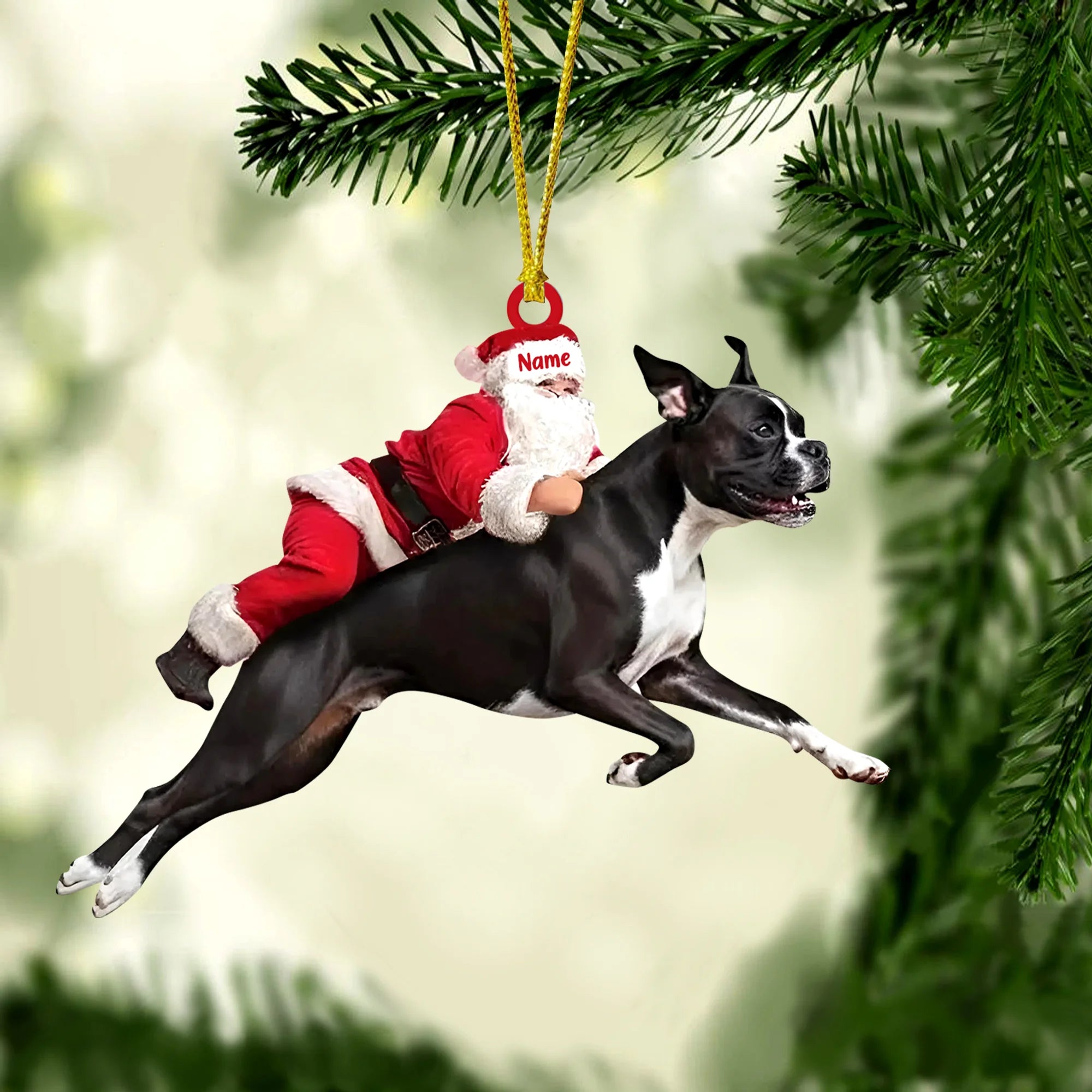 Santa Riding Boxer Dog Ornament – Realistic Dog Christmas Tree Decoration