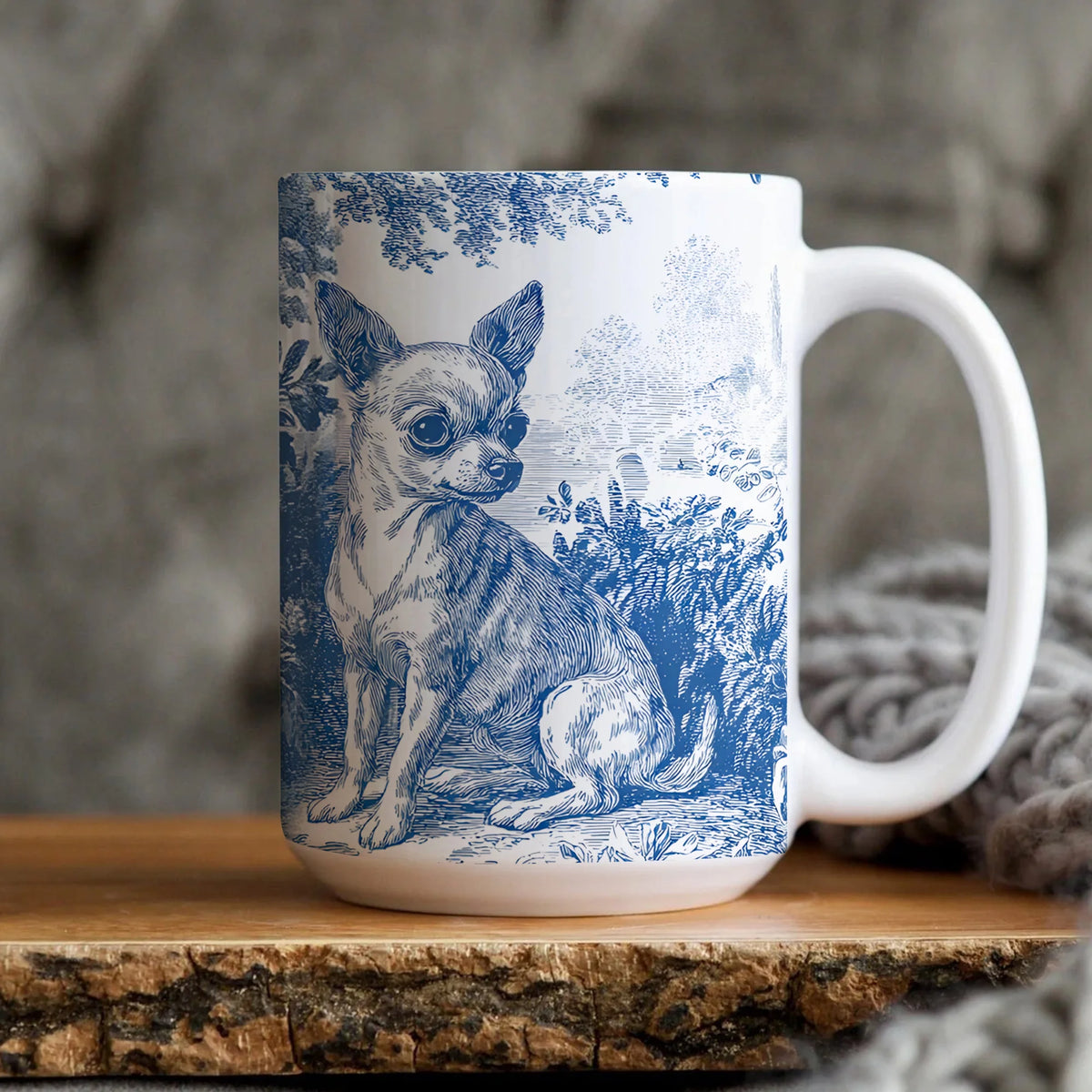 Toile de Jouy Chihuahua Mug with Variations, Vintage Animal Print