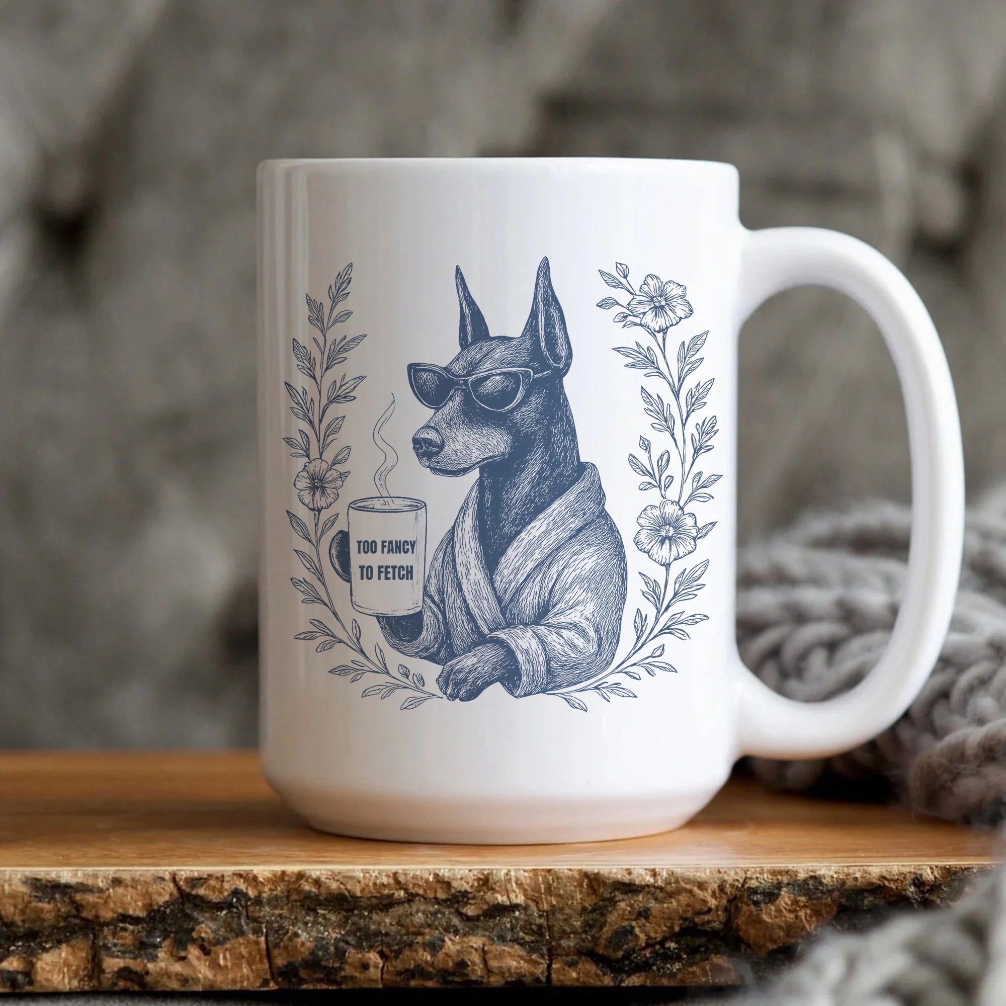 Funny Doberman Mug: Toile de Jouy Dog Mom Coffee Cup