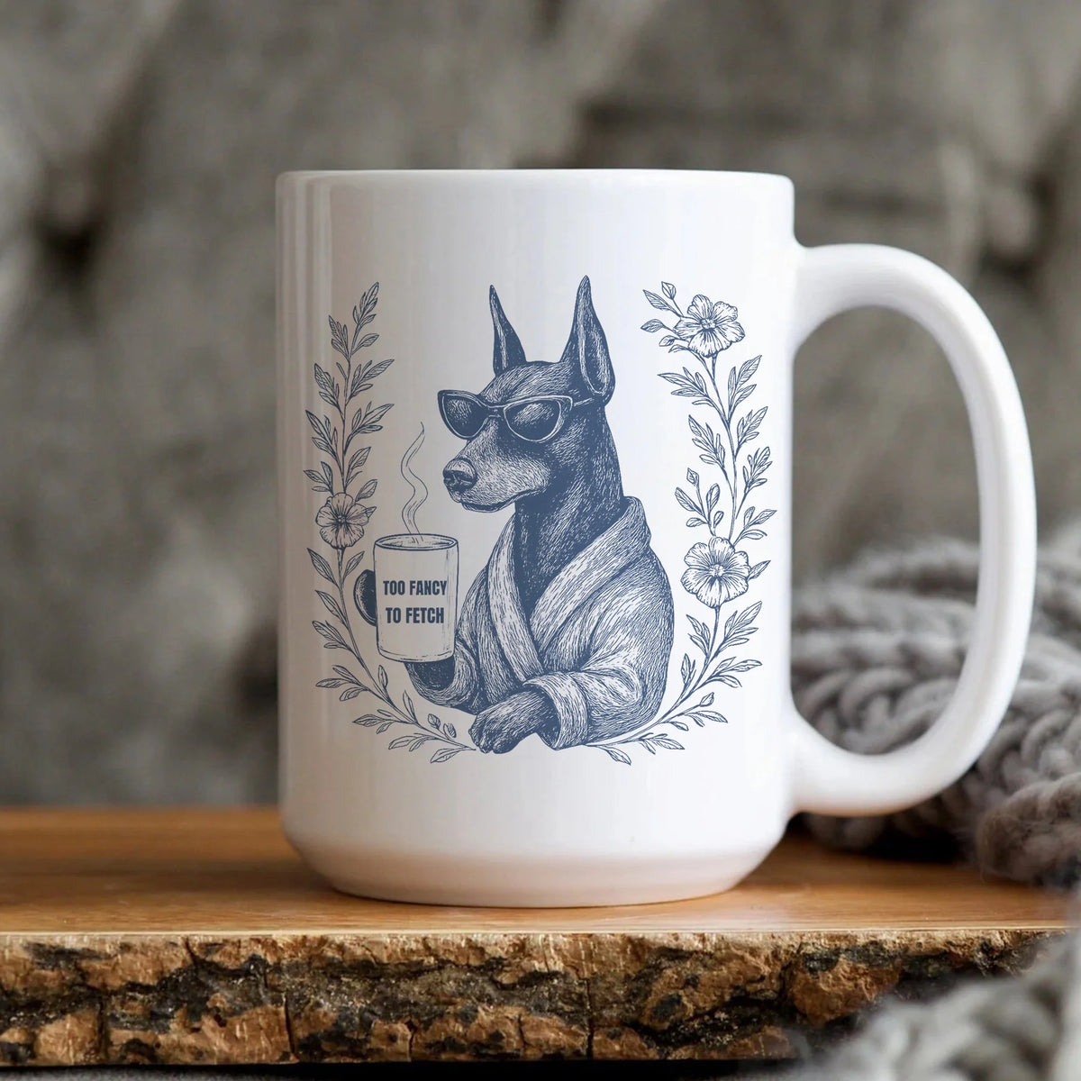 Funny Doberman Mug: Toile de Jouy Dog Mom Coffee Cup