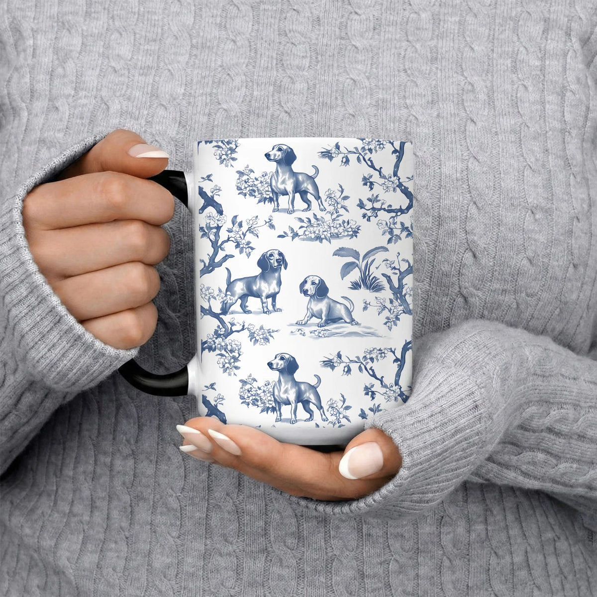 Dachshund Toile De Jouy Mug, Retro Dog Coffee Cup, Pet Parent Drinkware
