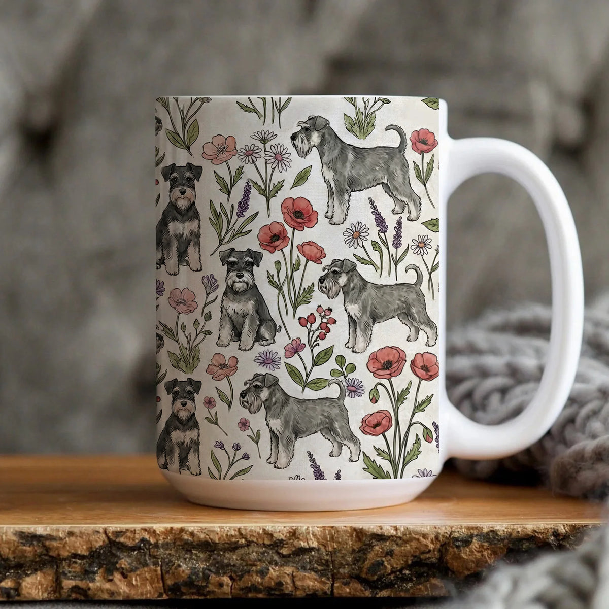 Mini Schnauzer Floral Accent Coffee Mug, 11oz &amp; 15oz, Schnauzer Tea Cup Gift