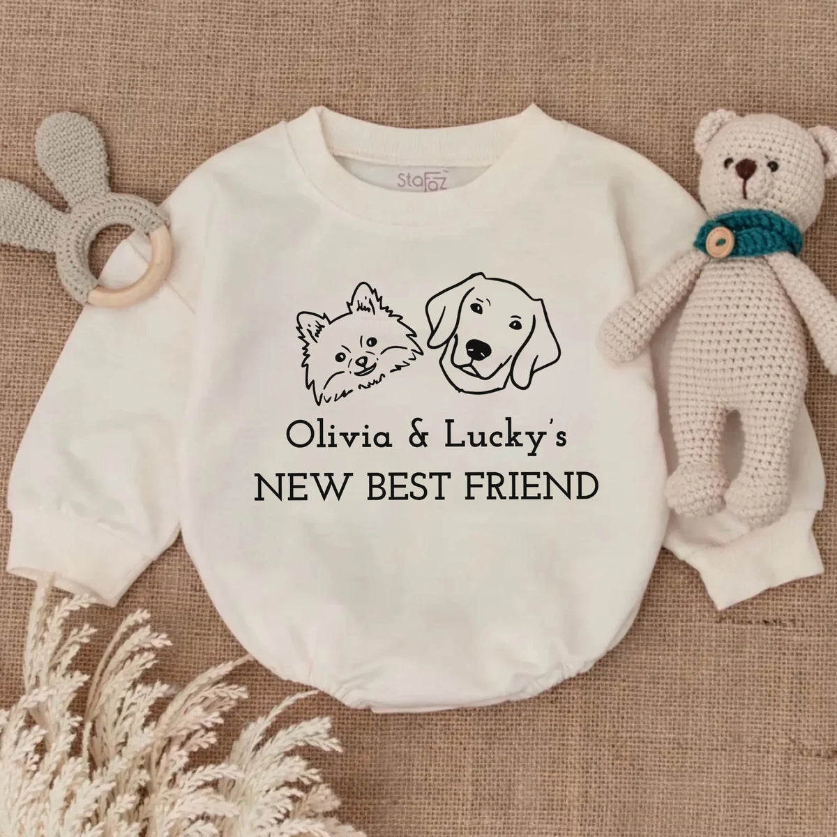 New Best Friend Romper, Protected By Dog Romper, Personalized Dog Name Romper