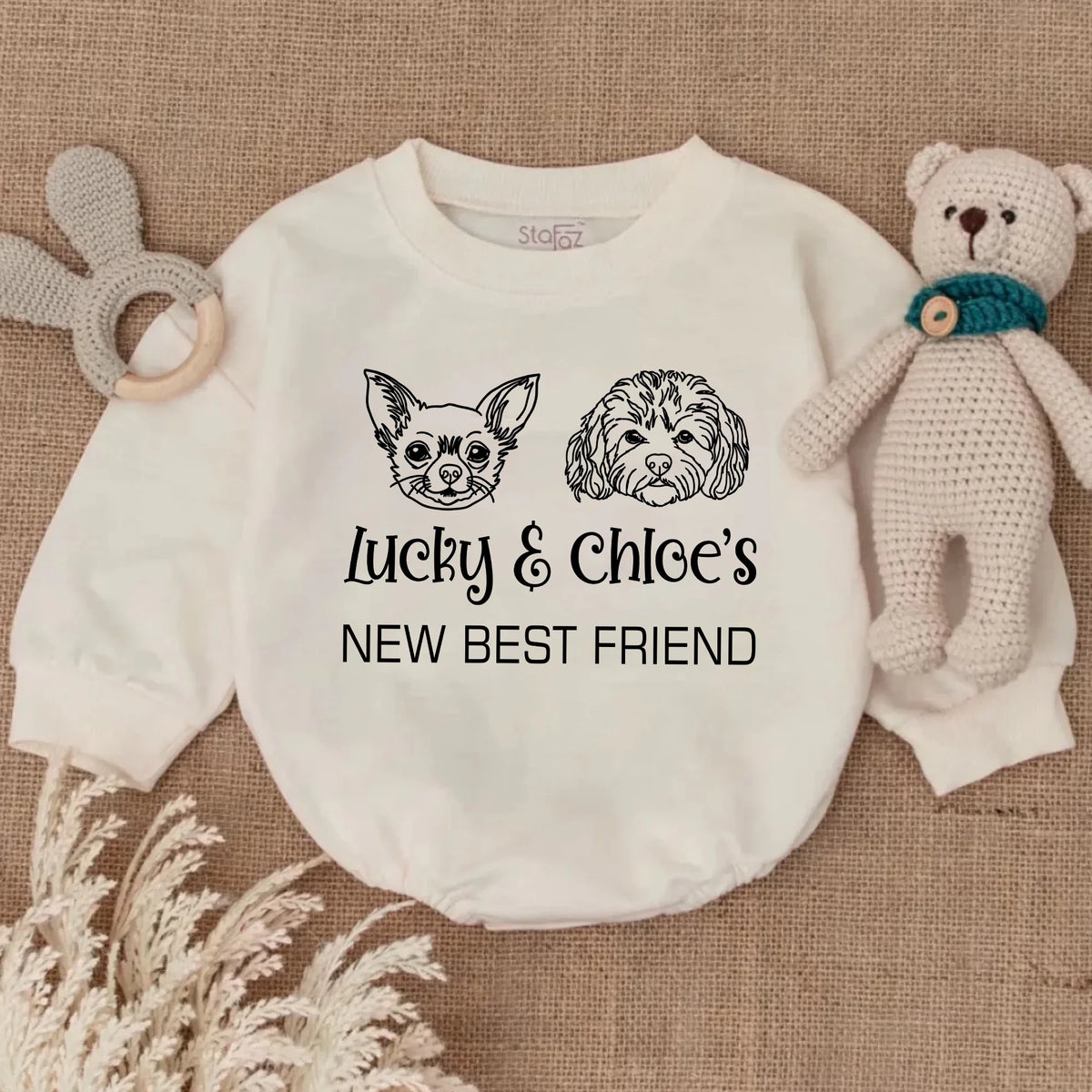 New Best Friend Onesie, Protected By Dog Onesie, Baby Announcement