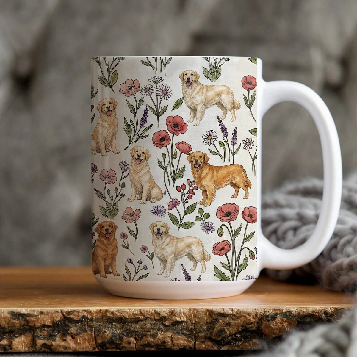 Golden Retriever Puppy Floral Accent Coffee Mug, Golden Retriever dog Tea Cup Gift