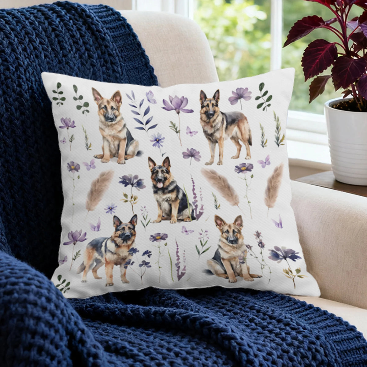 German Shepherd Throw Pillow Cover, Dog Lover Home Decor, Shepherd Gift