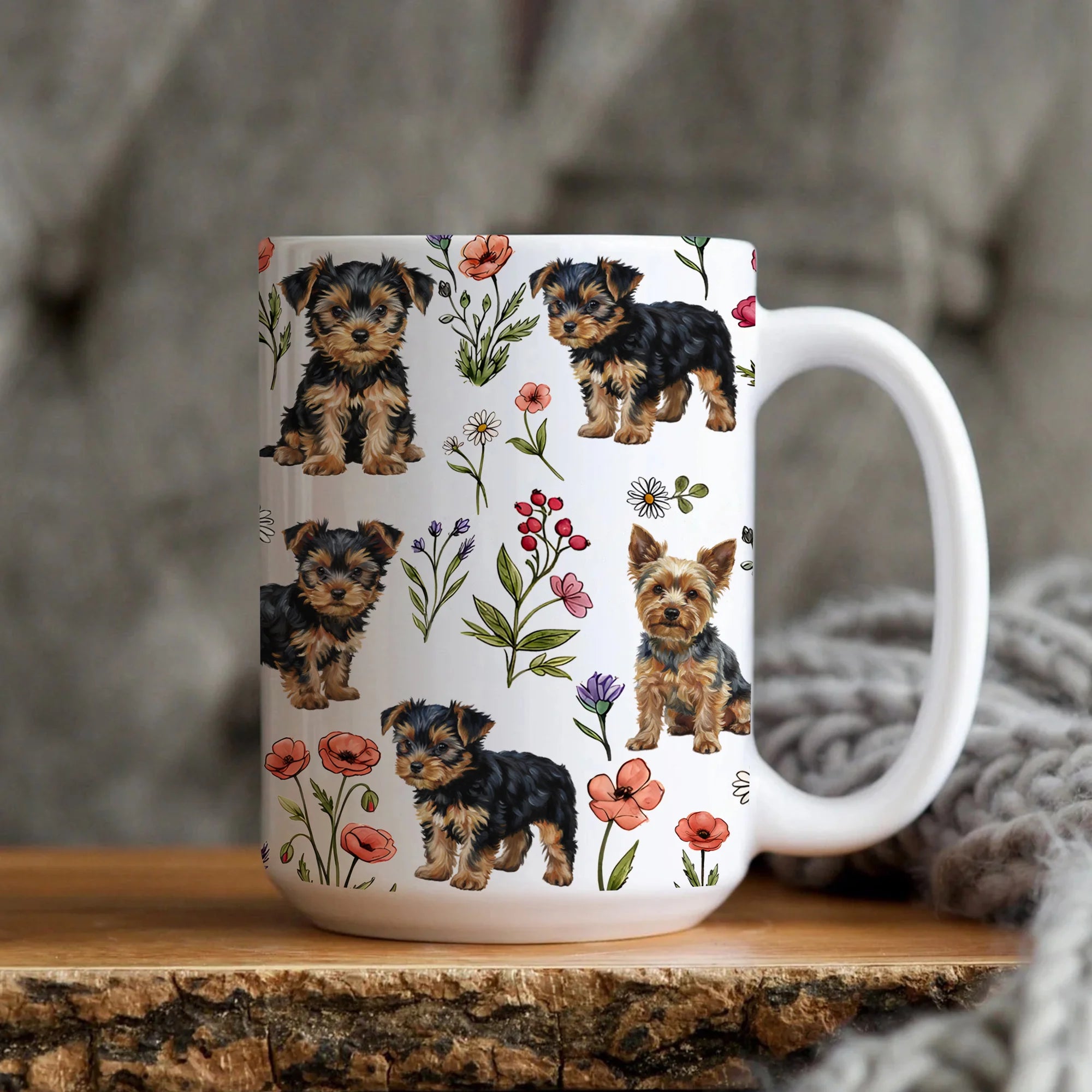 Yorkshire Terrier Floral Accent Coffee Mug, Cute Yorkshire Terrier Dog Tea  Cup Gift
