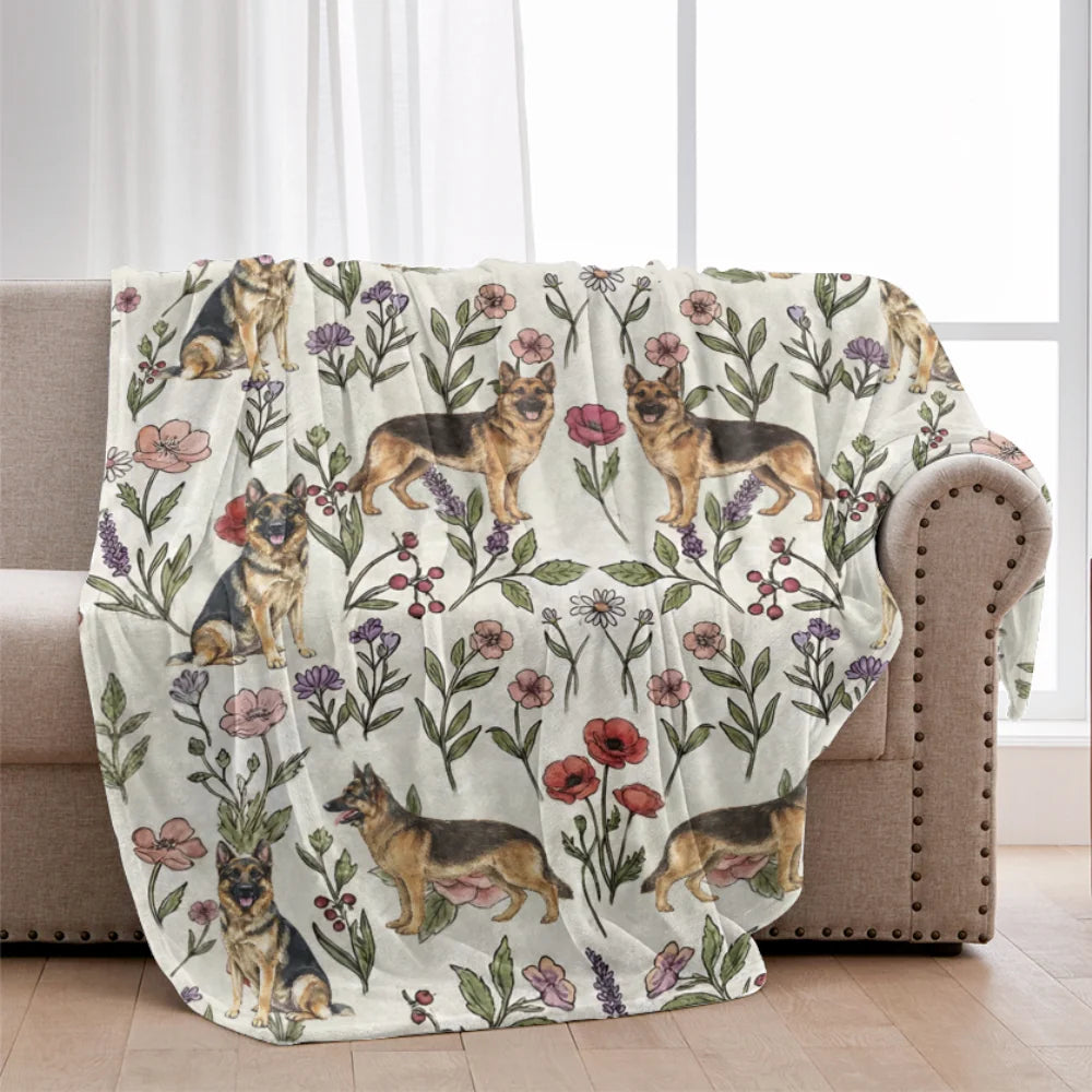German Shepherd Floral Accent Blanket – Cozy Dog Lover Gift