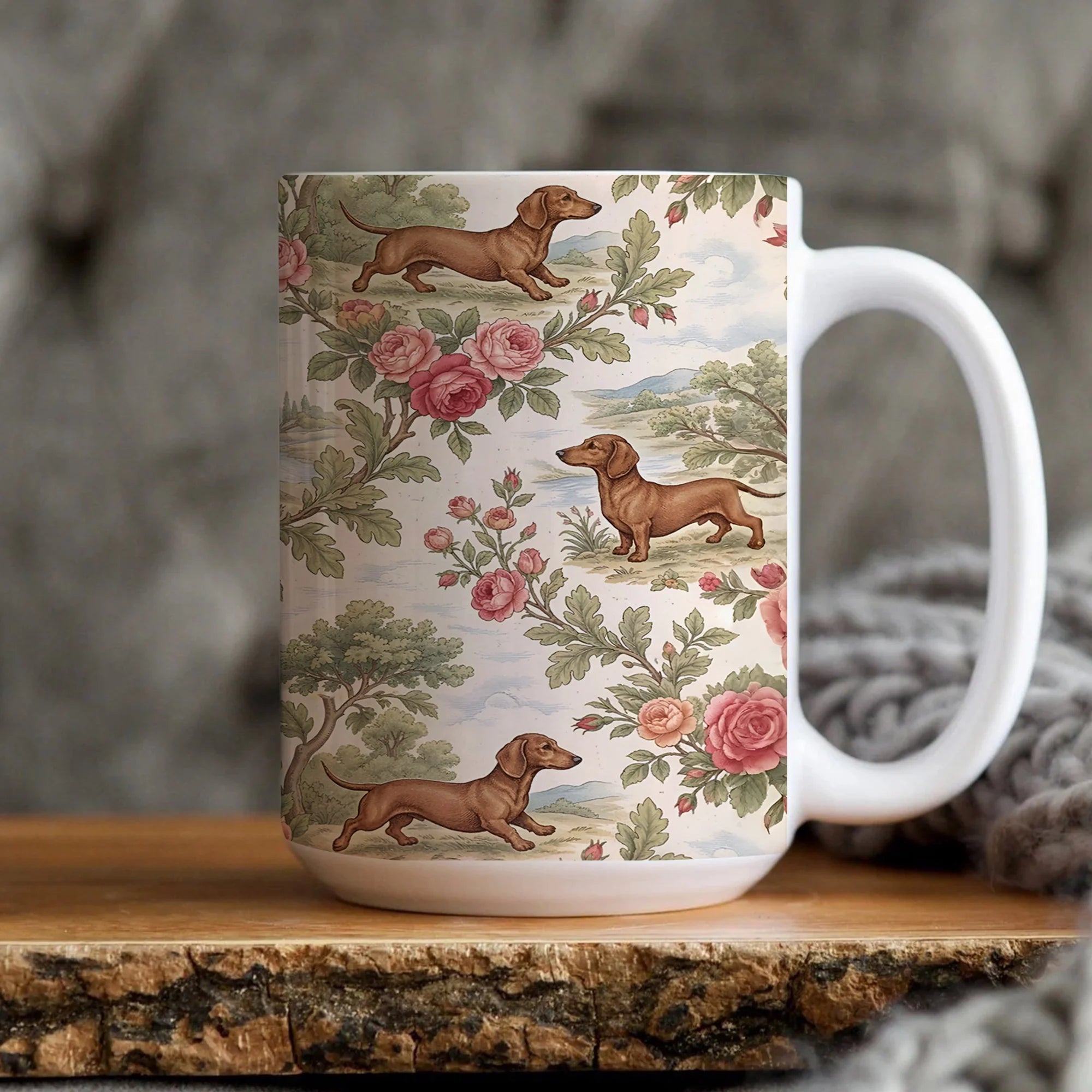 cath kidston stanley dog mug Dachshund Toile de Jouy Ceramic Mug, Sausage Dog Lover Gift