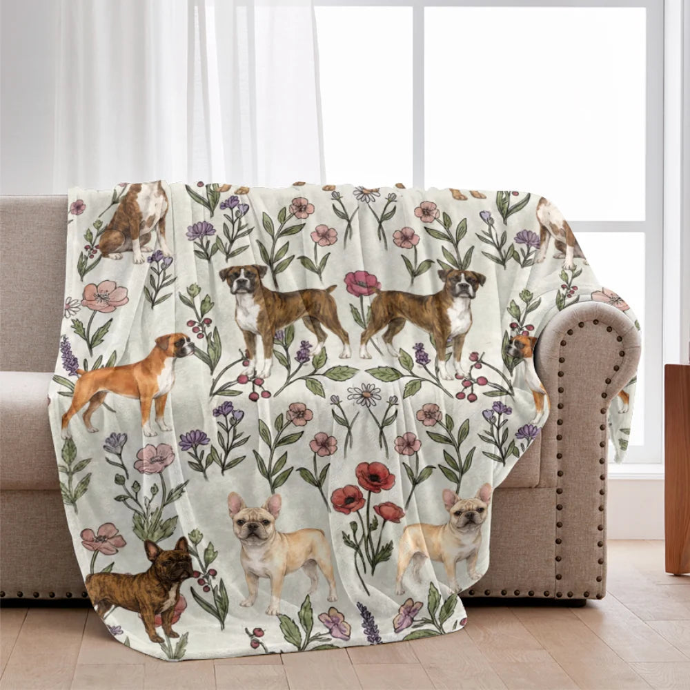 Boxer Dog Floral Accent Blanket, Cozy Boxer Puppy Throw Blanket Gift