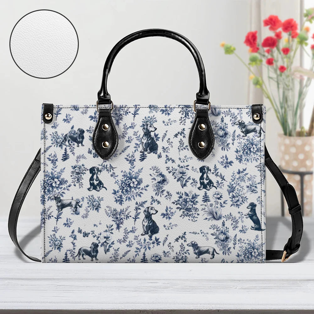 Dachshund French Toile de Jouy Handbag, Blue Toile Doxie
