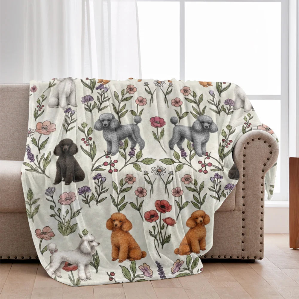 Poodle Dog Floral Accent Blanket, Cozy Poodle Throw Blanket