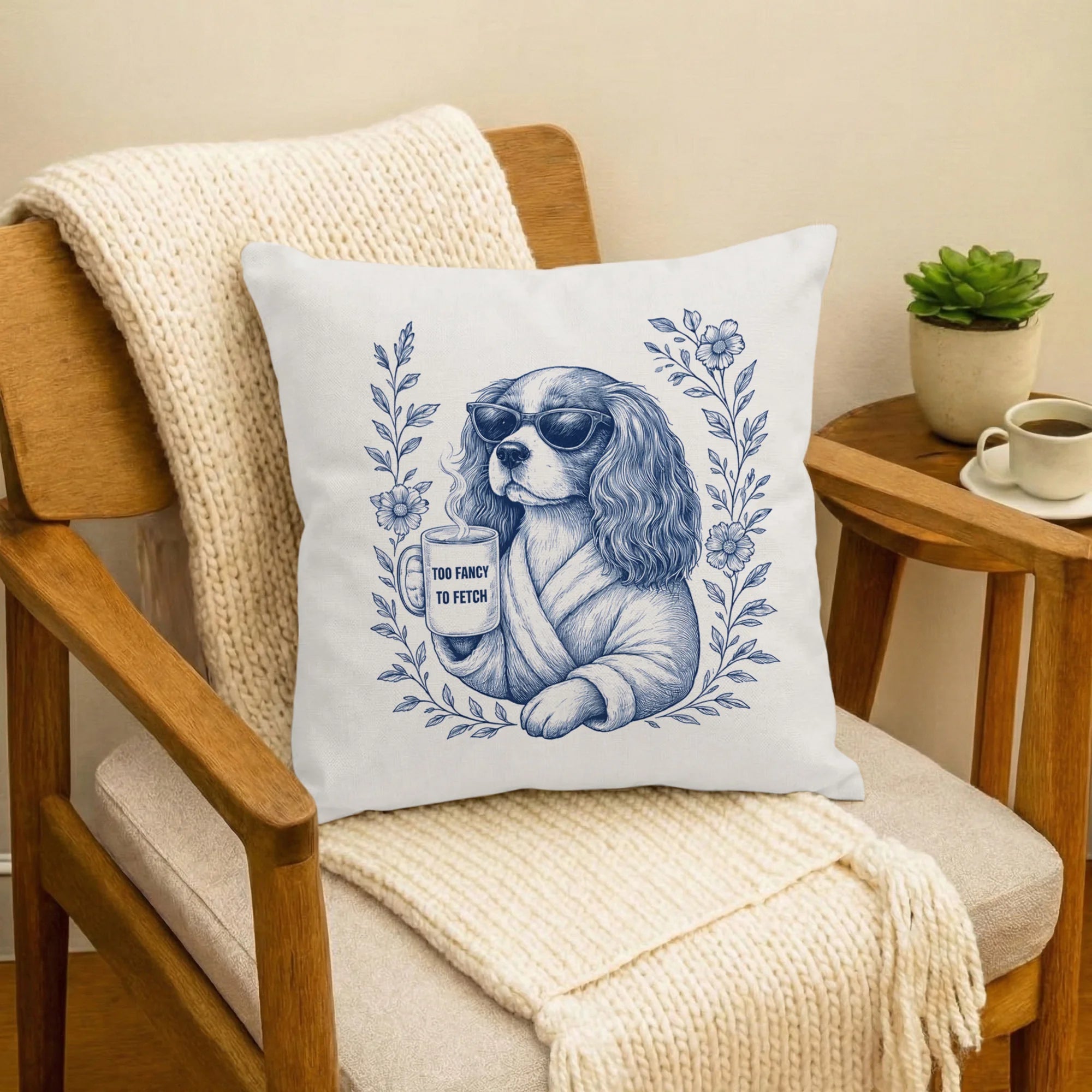 Cavalier Mom Toile De Jouy Pillow Cover – Funny Cavalier Dog Lover