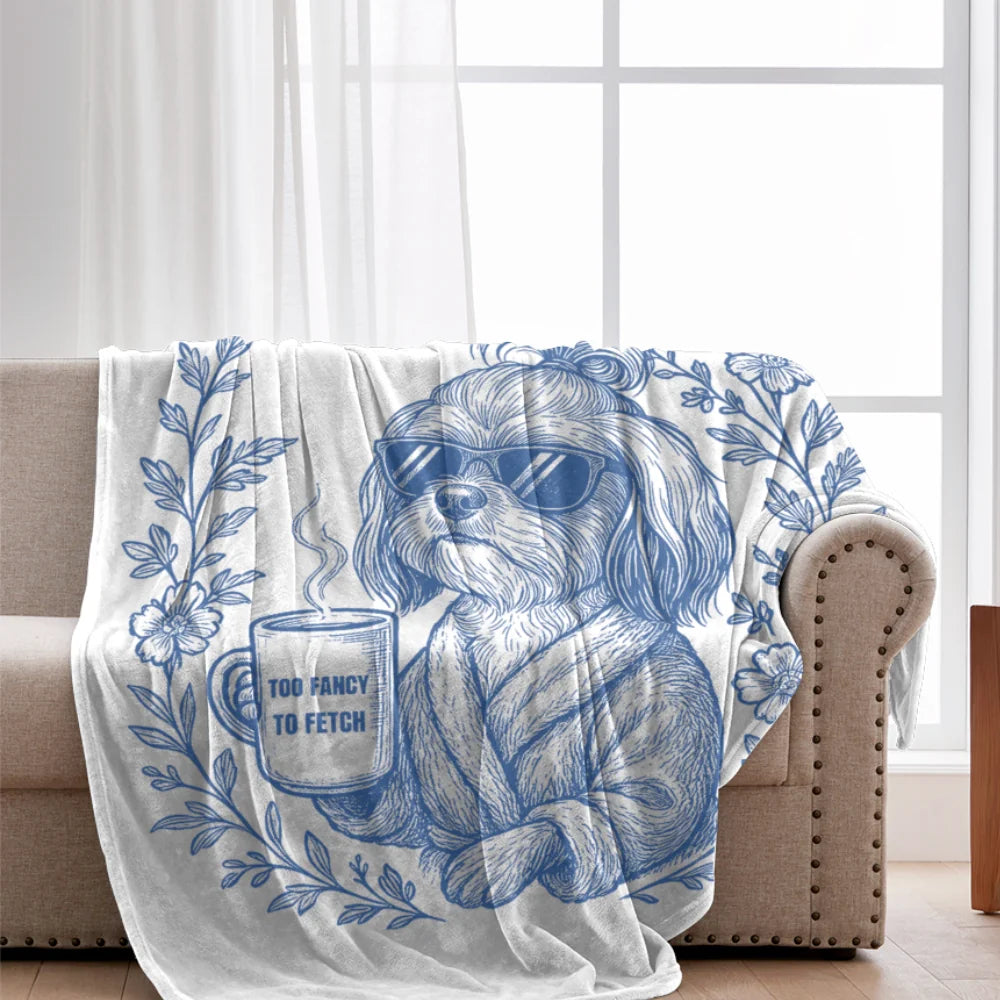 Shih Tzu Mom Toile De Jouy Blanket, Funny Shih Tzu Dog Throw Blanket