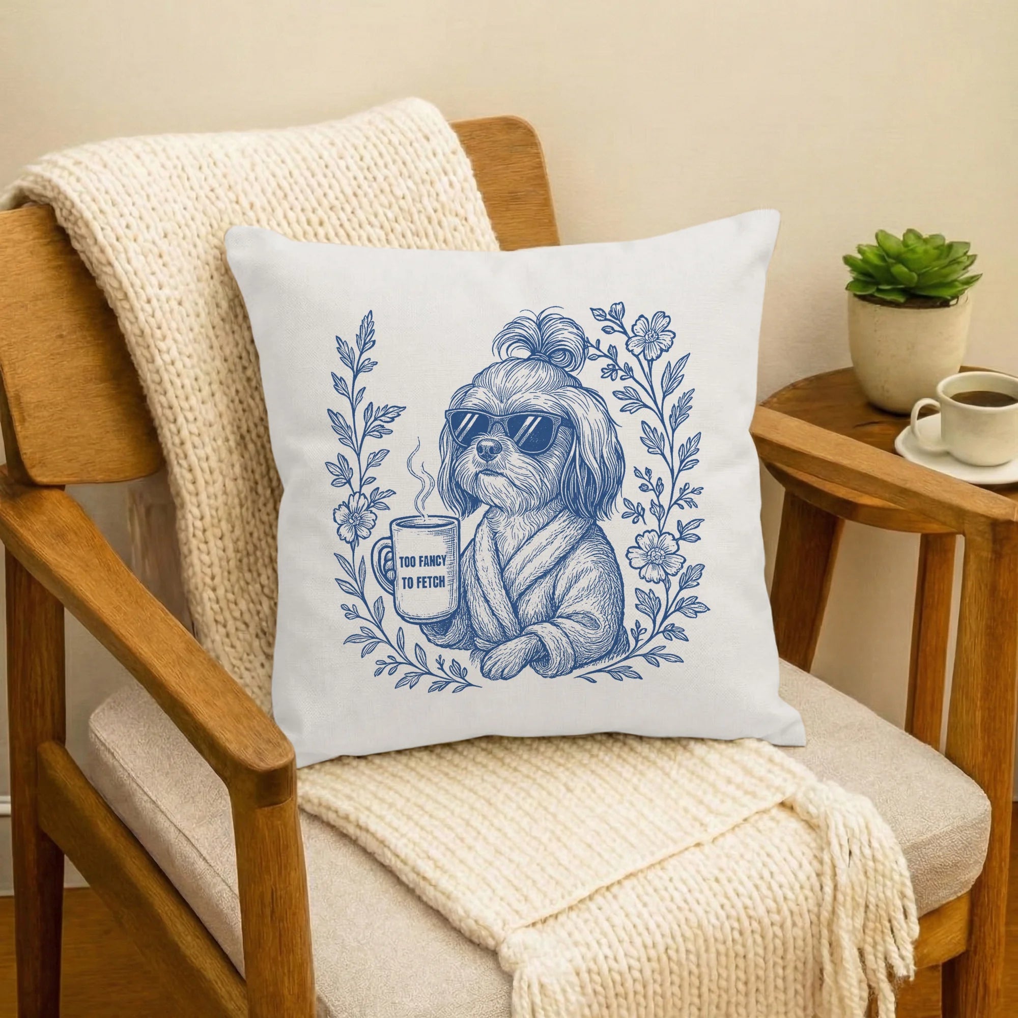 Shih Tzu Mom Toile De Jouy Pillow Cover, Funny Shih Tzu Throw Pillow Cover