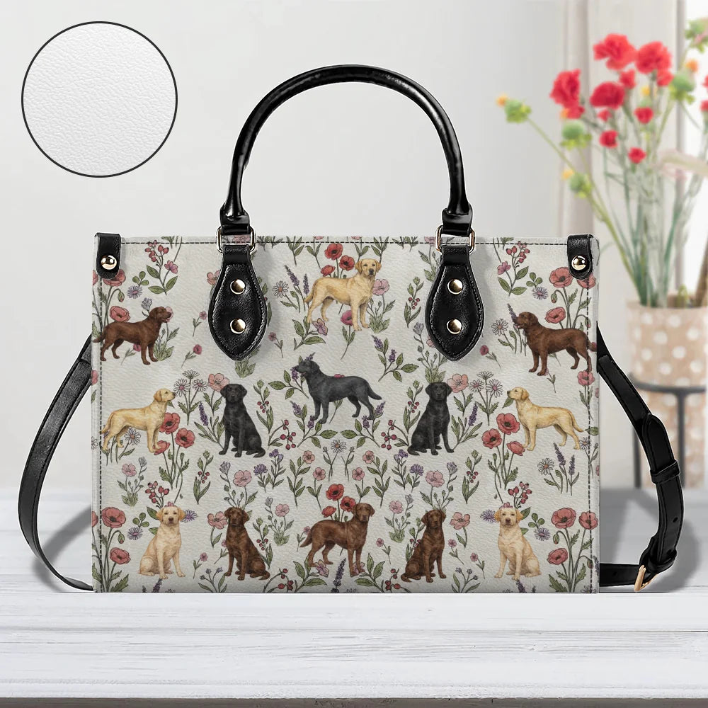 Labrador Retriever Floral Accent Handbag, Yellow Black &amp; Chocolate Lab Dog