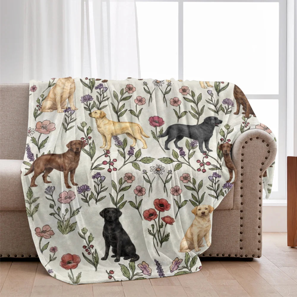 Labrador Retriever Floral Accent Blanket, Yellow Black & Chocolate Lab Throw Blanket