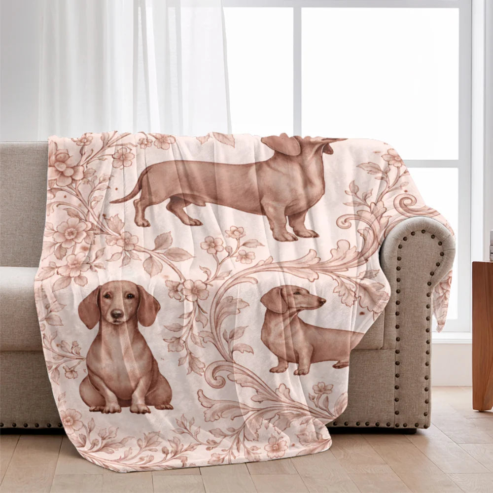 Dachshund Toile Pattern Accent Blanket | Dog Floral Throw Blanket